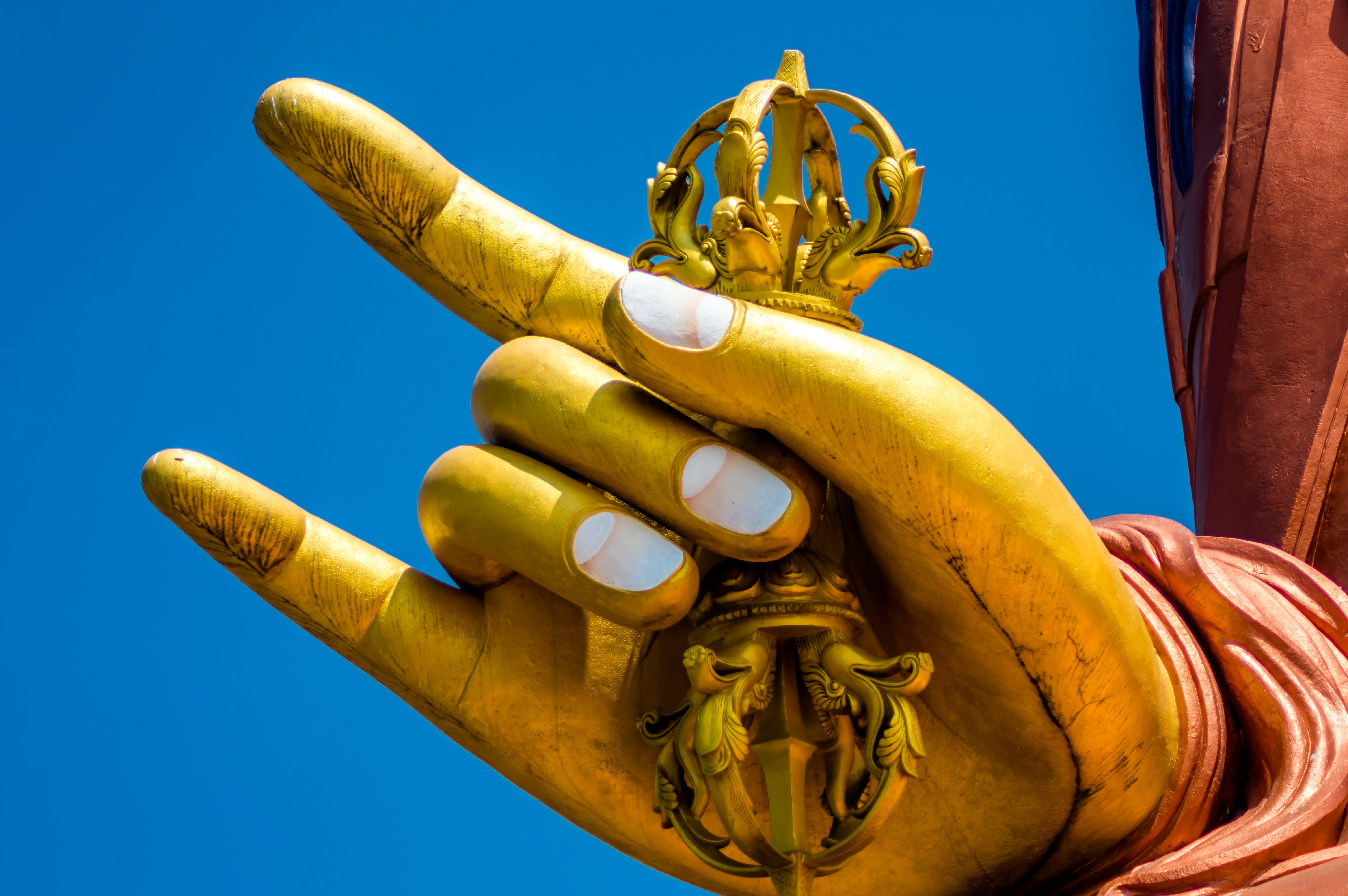 no people, sky, culture, buddha, blue, ancient, hand, architecture, traditional, gold, history, sacred, color, tourism, 5K, travel, spirituality, tourist attraction, HD Wallpaper