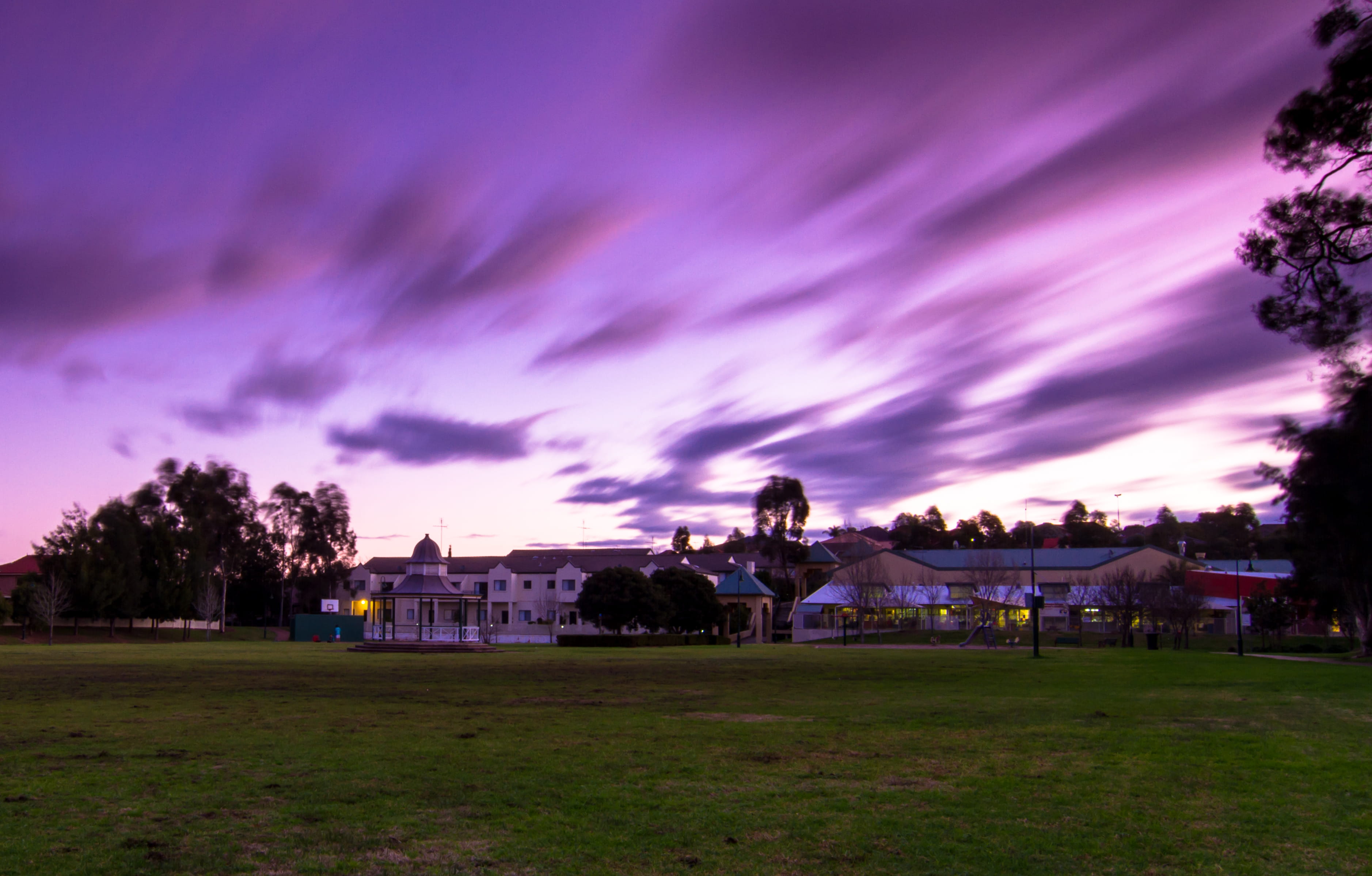 long exposure, nature, beauty in nature, outdoors, 2K, australia, clouds, village green park, color, landscape, land, colourful, built structure, HD Wallpaper