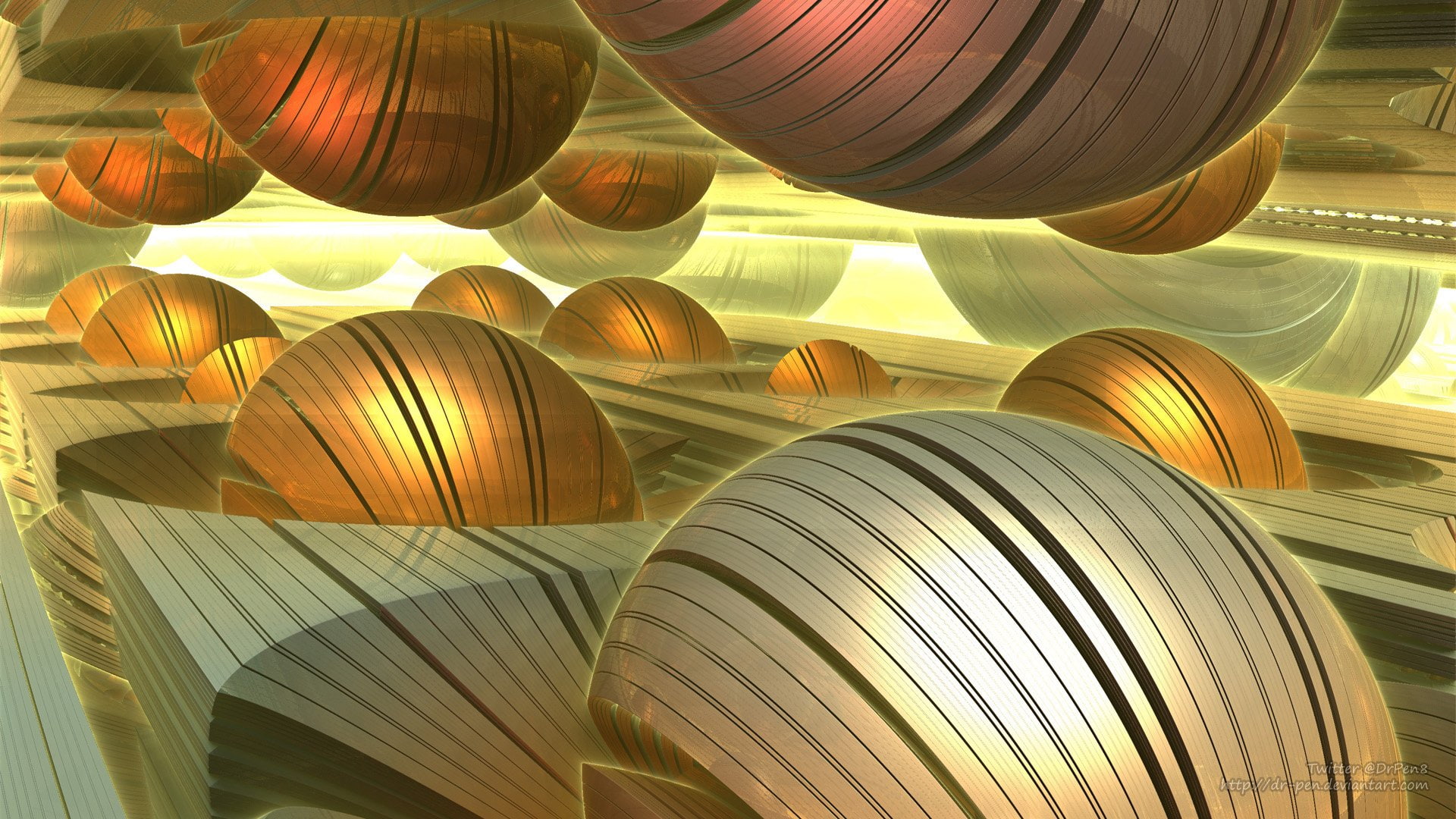 Fractal, Artistic, Abstract, Mandelbulb 3D, 1080P, CGI, Digital Art, Gold, Geometry, 3D, Yellow, Sphere, HD Wallpaper