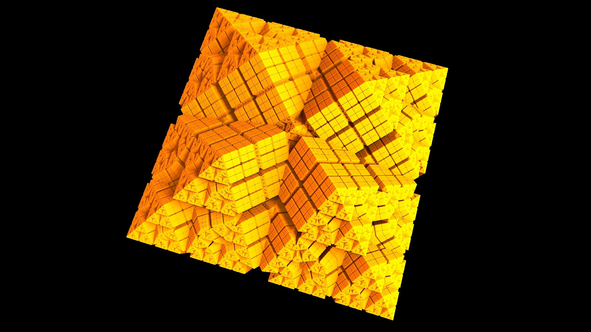 1080P, Cube, Crystal, Mandelbulber 3D, Fractal, Abstract, Artistic, Gold, Digital Art, Orange, HD Wallpaper
