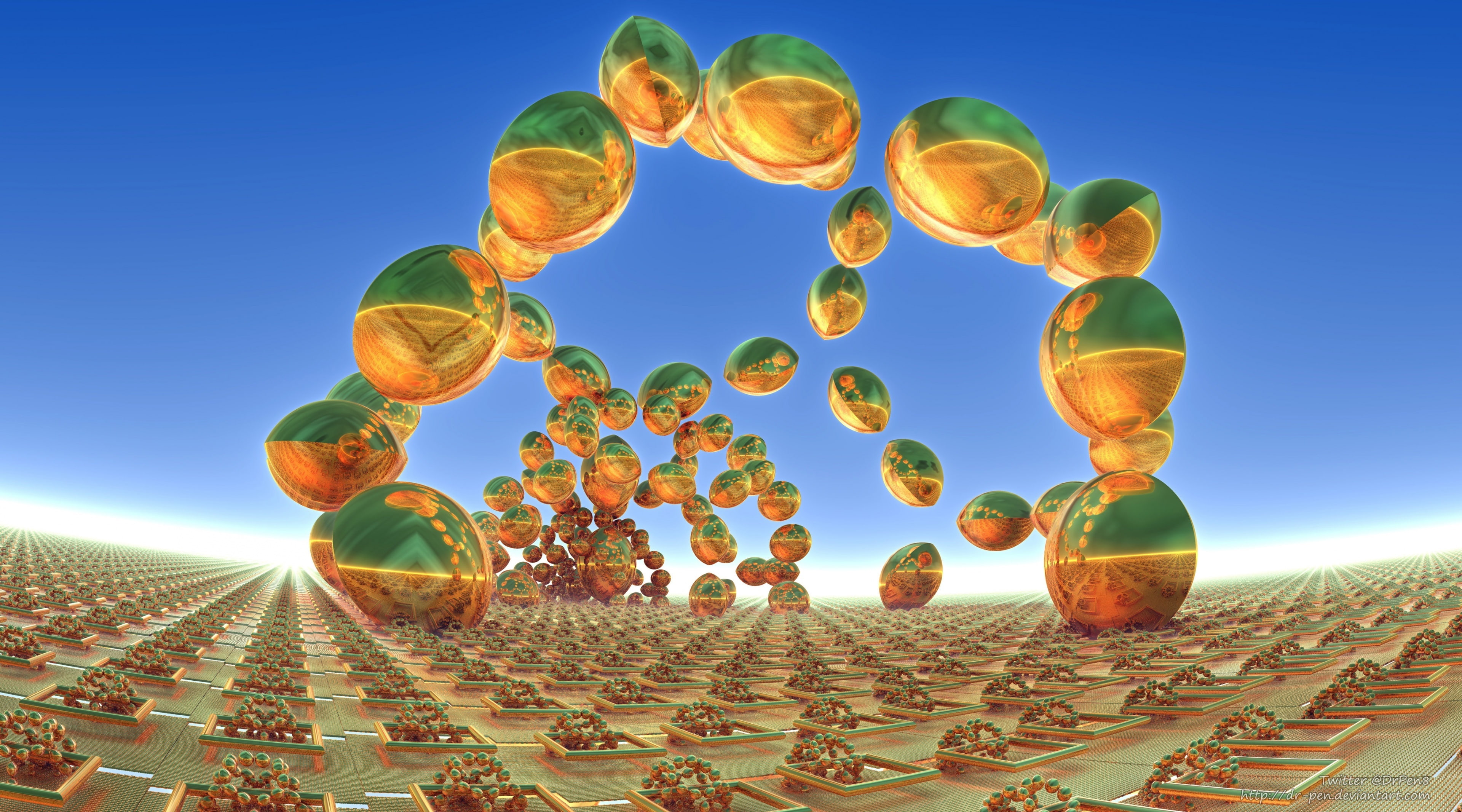 k, no people, pattern, jade, multi colored, digital composite, fractal, digital, sky, 3D, sunlight, mandelbulb3d, hot air balloon, green color, plant, mandelbulb, HD Wallpaper