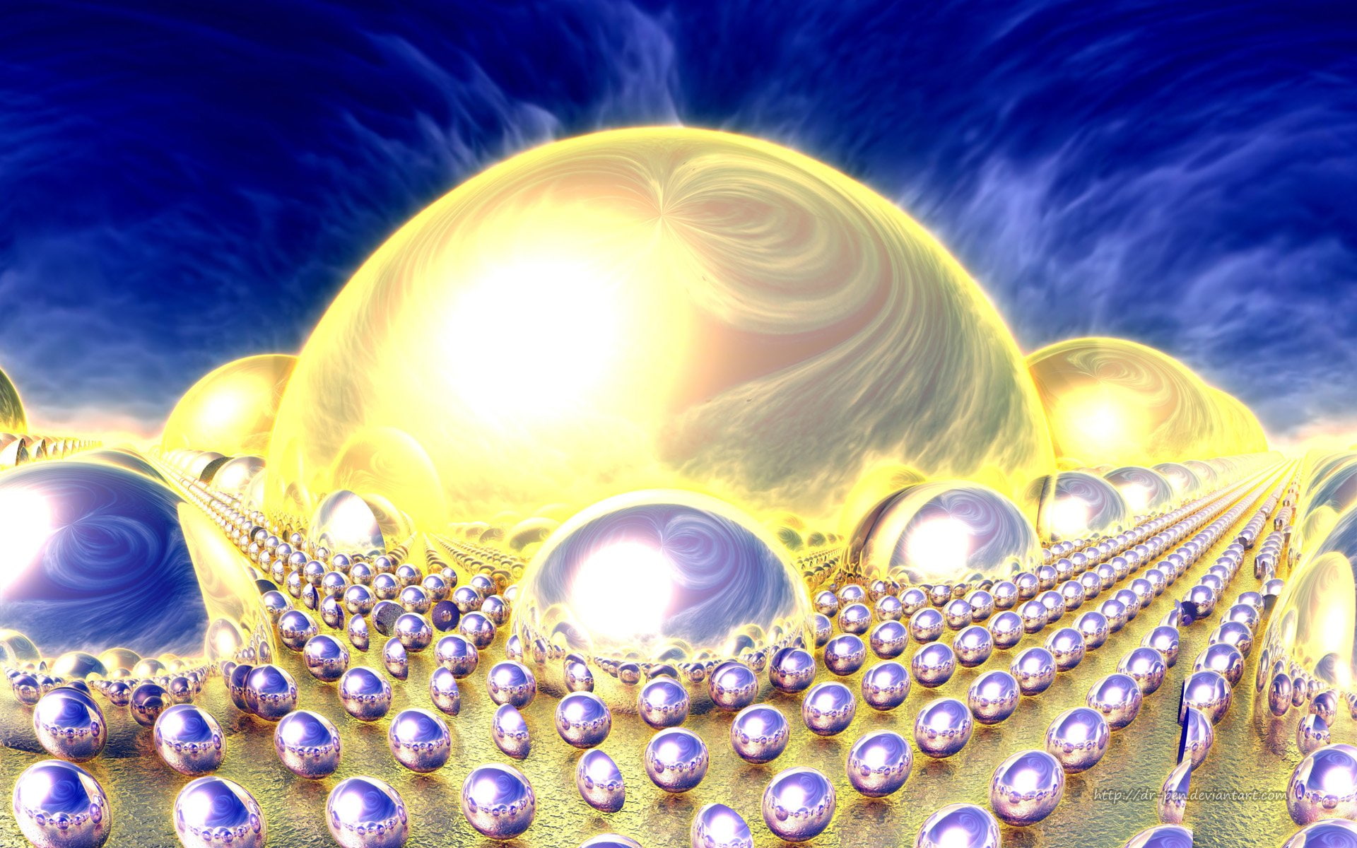 Mandelbulb 3D, CGI, Geometry, Artistic, 1080P, Blue, Yellow, Digital Art, 3D, Sphere, Abstract, Fractal, Bright, HD Wallpaper