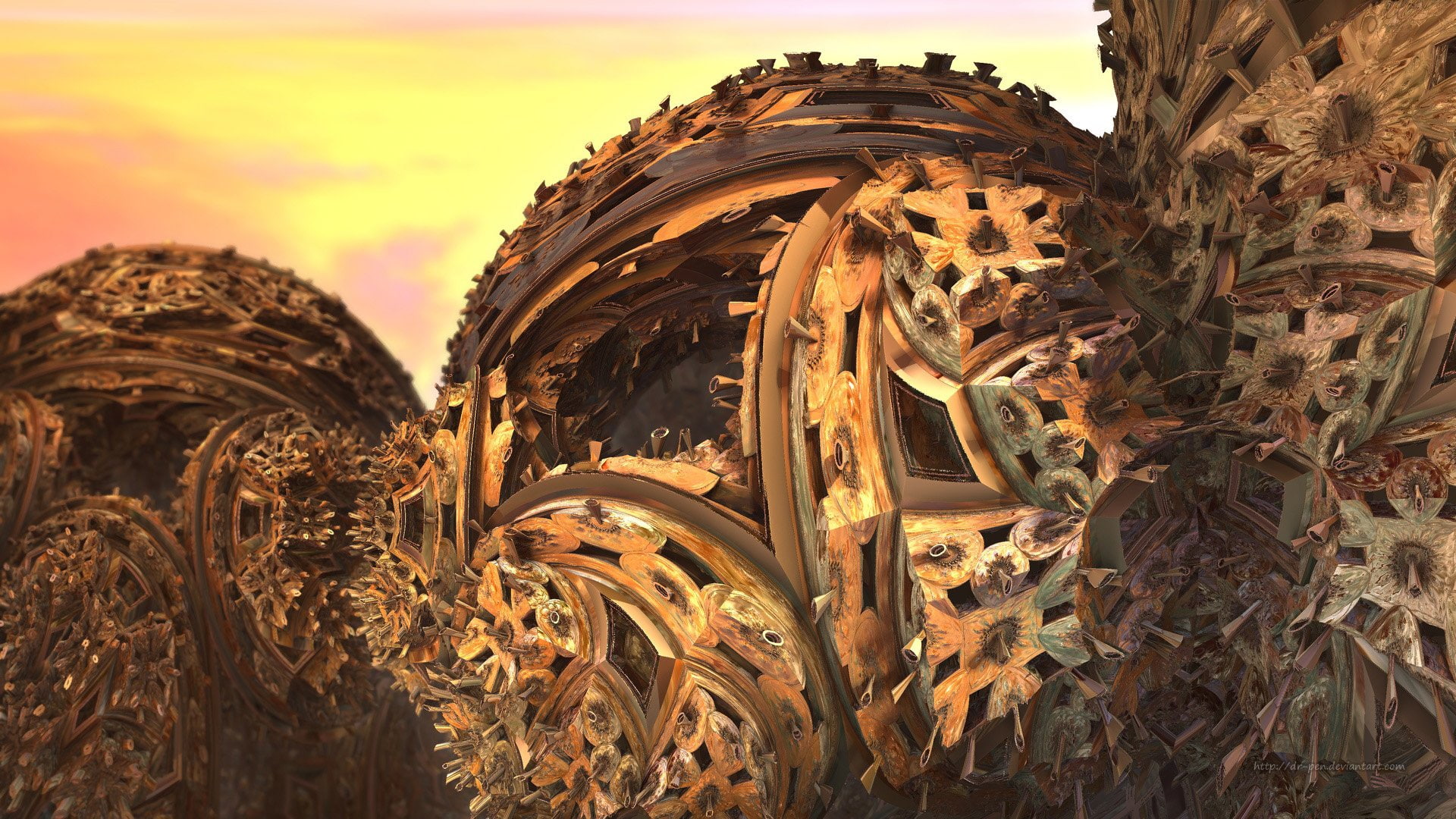 3D, Artistic, Orange, Mandelbulb 3D, Fractal, CGI, Digital Art, Abstract, 1080P, HD Wallpaper