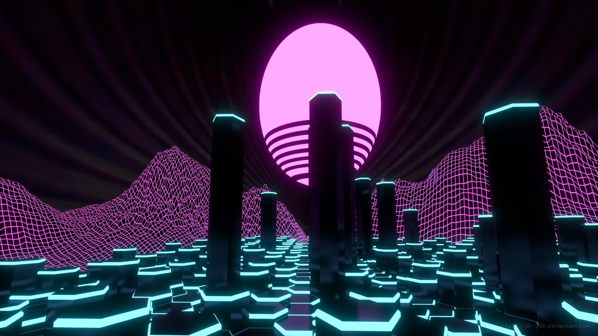 3D, 1080P, Synthwave, Artistic, Mandelbulb 3D, Abstract, Retro, CGI, Digital Art, HD Wallpaper