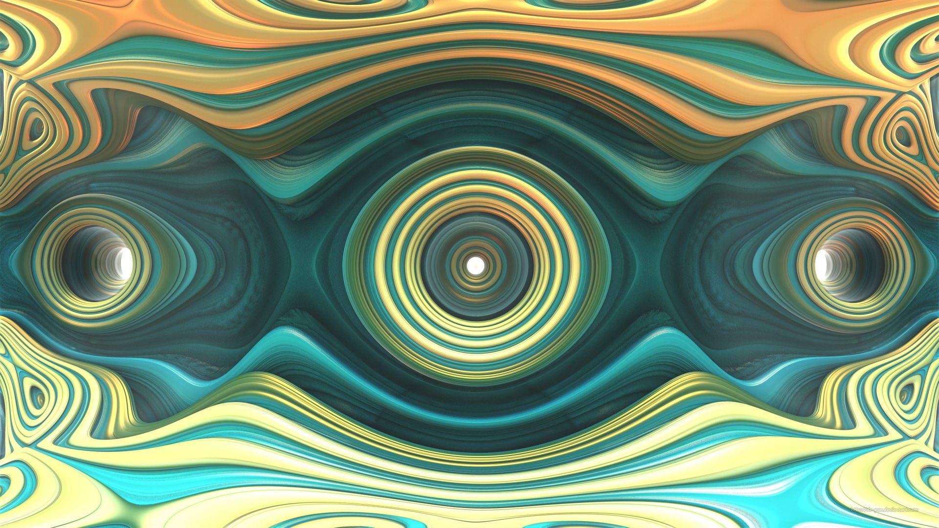 1080P, Fractal, Yellow, Mandelbulb 3D, Digital Art, CGI, Abstract, 3D, Artistic, Cyan, HD Wallpaper