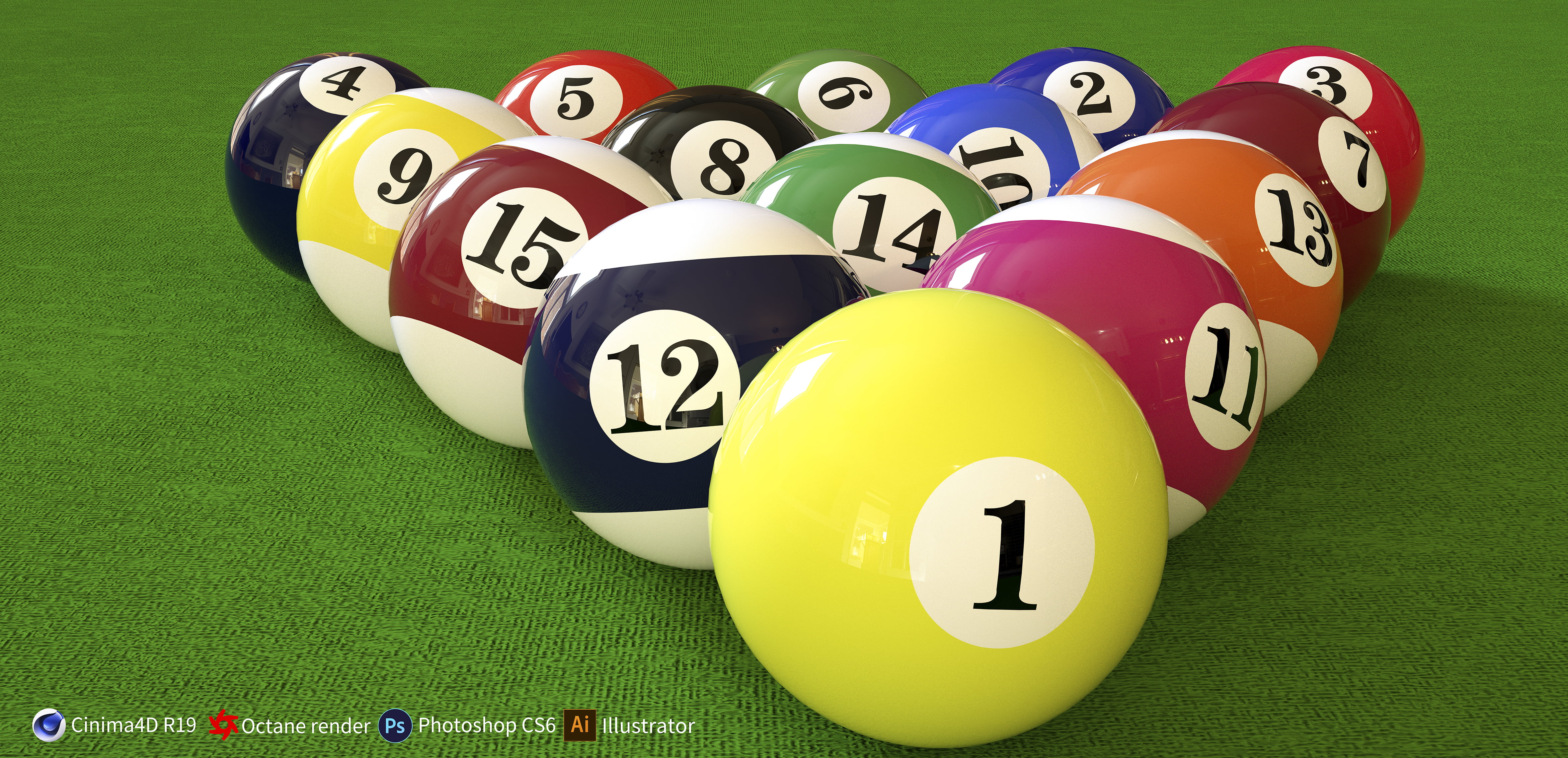 billiard balls, 4K, C4D PS, billiards, HD Wallpaper
