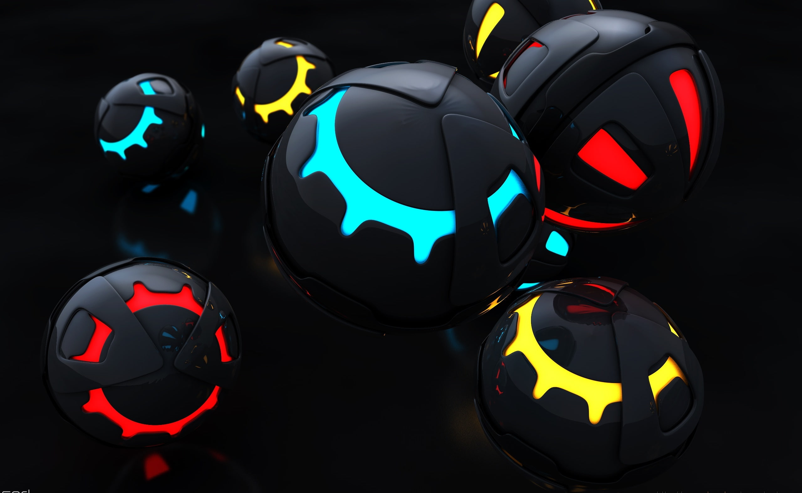 Colorful, Artistic, 2K, plastic, representation, Black, black background, reflection, shape, still life, adventure, design, round, soccer ball, close-up, HD Wallpaper