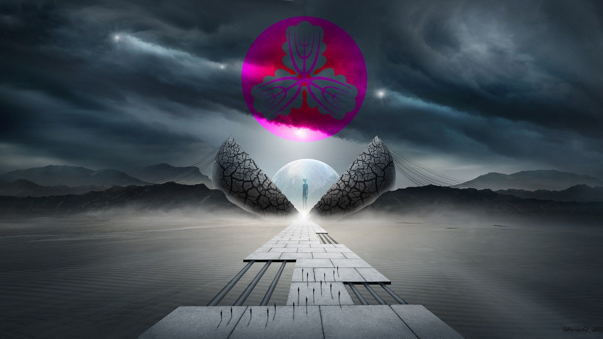 science fiction, Giant, 1080P, Digital vandalism, logo, HD Wallpaper