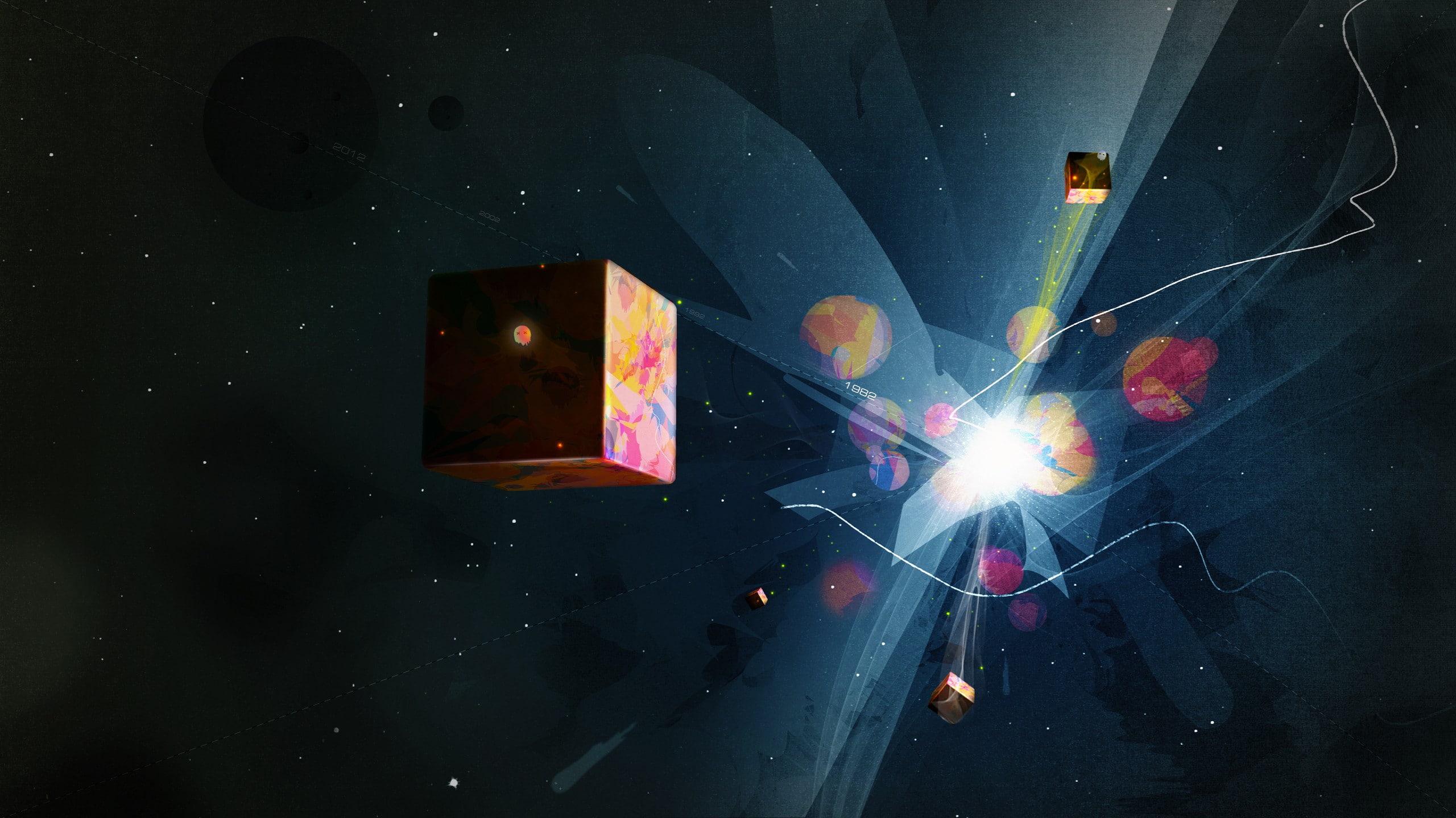 neon, 3d Object, abstract, 2K, lines, fantasy Art, cgi, cube, numbers, space, digital art, HD Wallpaper