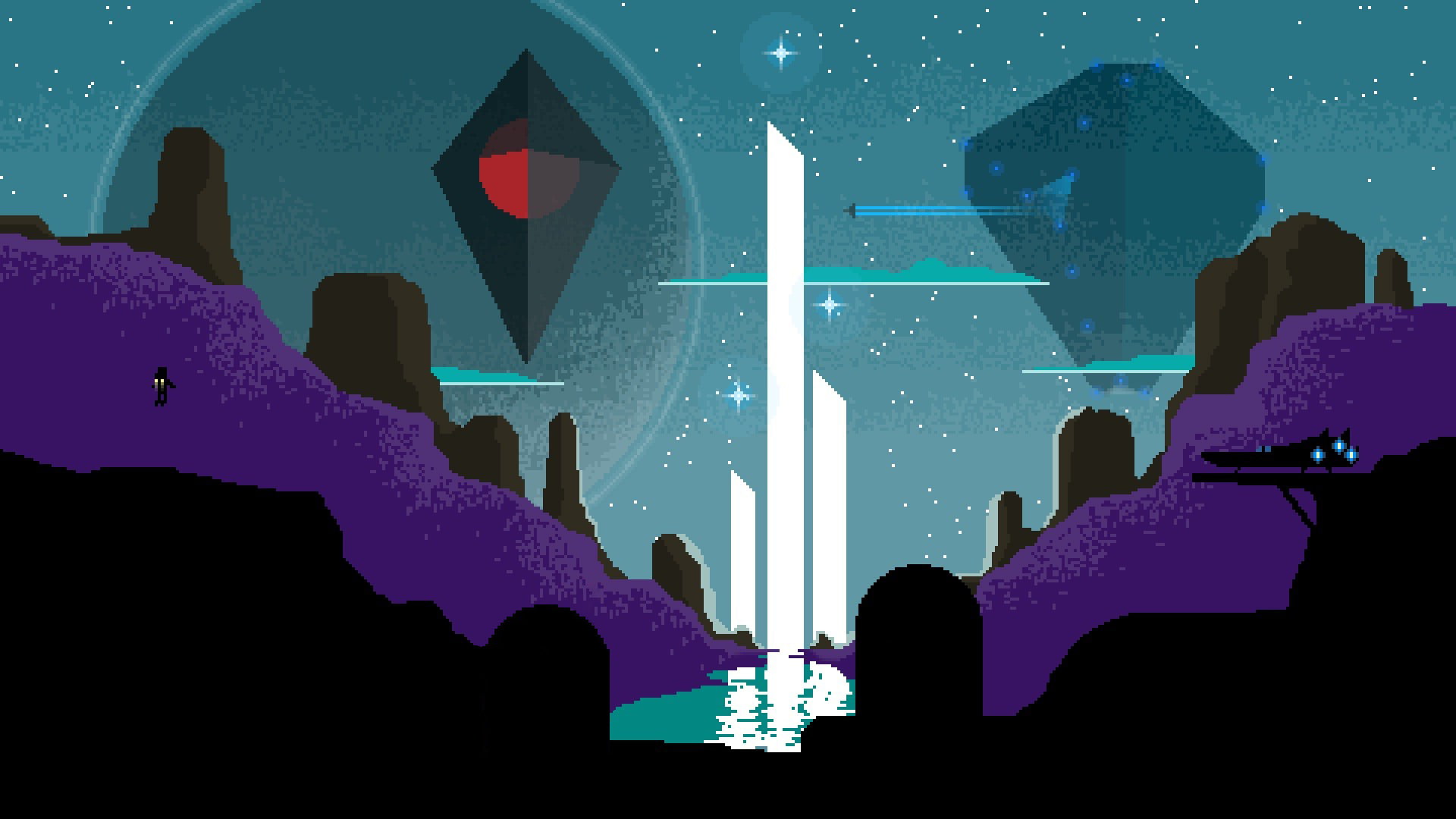 pink color, men, beauty in nature, illuminated, sky, creativity, night, nature, architecture, outdoors, astronaut digital art pixel art pixelated pixels water space universe futuristic spaceship no mans sky video games fan art planet stars hill 3d object, HD Wallpaper