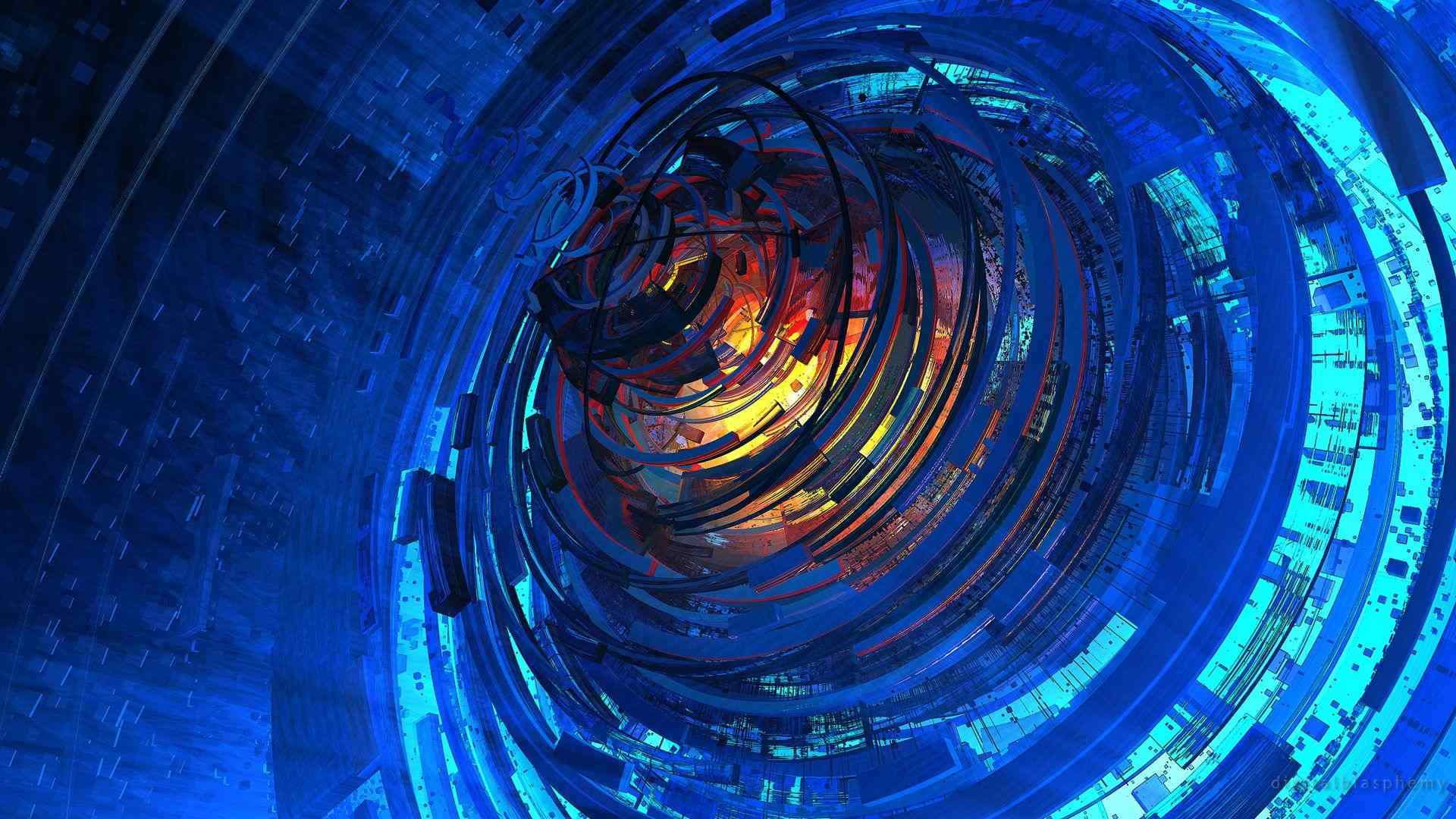 fractal, 1080P, technology, close-up, circle, 3d, graphics, architecture, art, multi colored, blue, no people, abstract, backdrop, black, graphic, HD Wallpaper