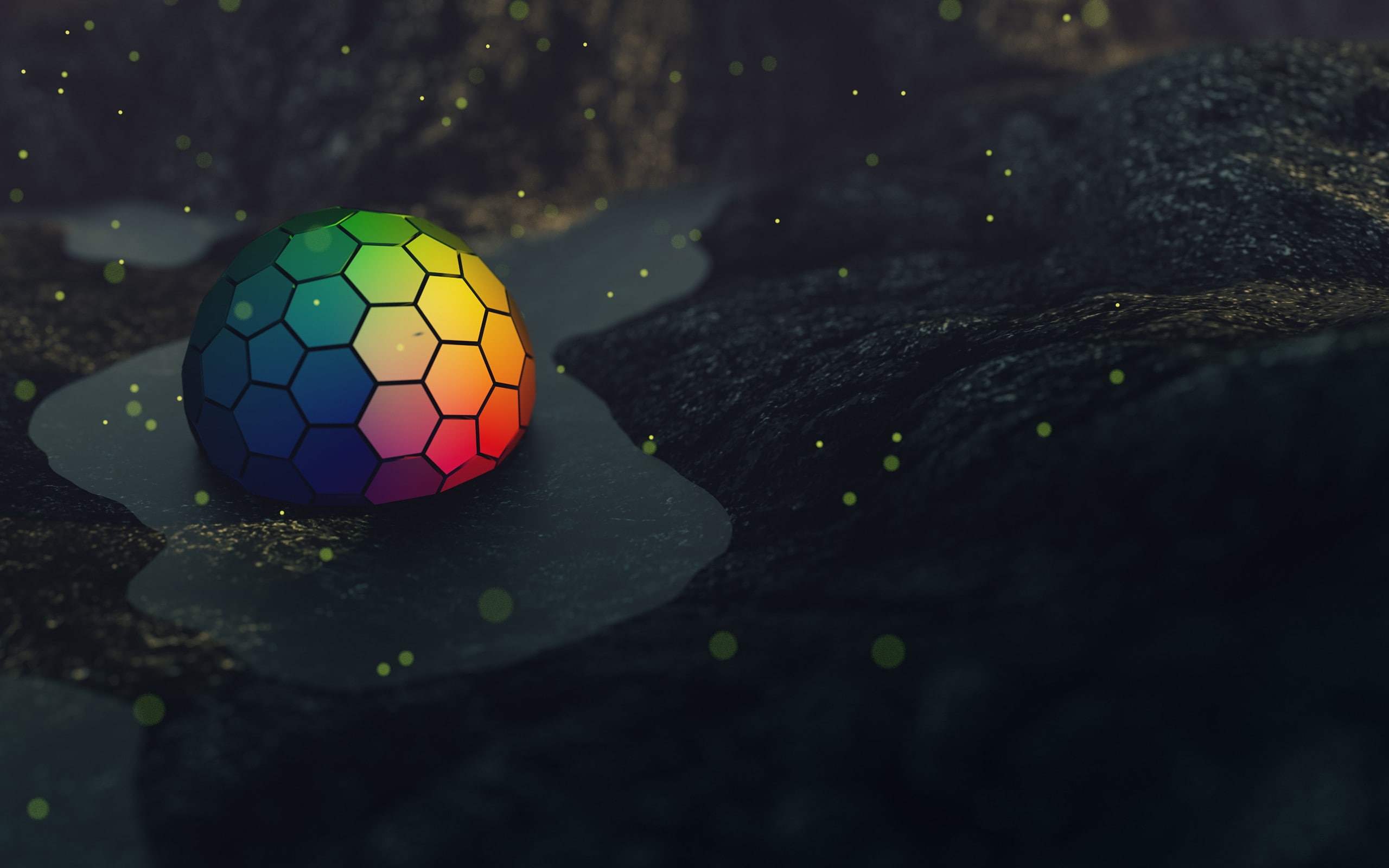 DeviantArt, 3D, abstract, CGI, hexagon, digital art, colorful, 2K, circle, sphere, fantasy art, 3d object, HD Wallpaper