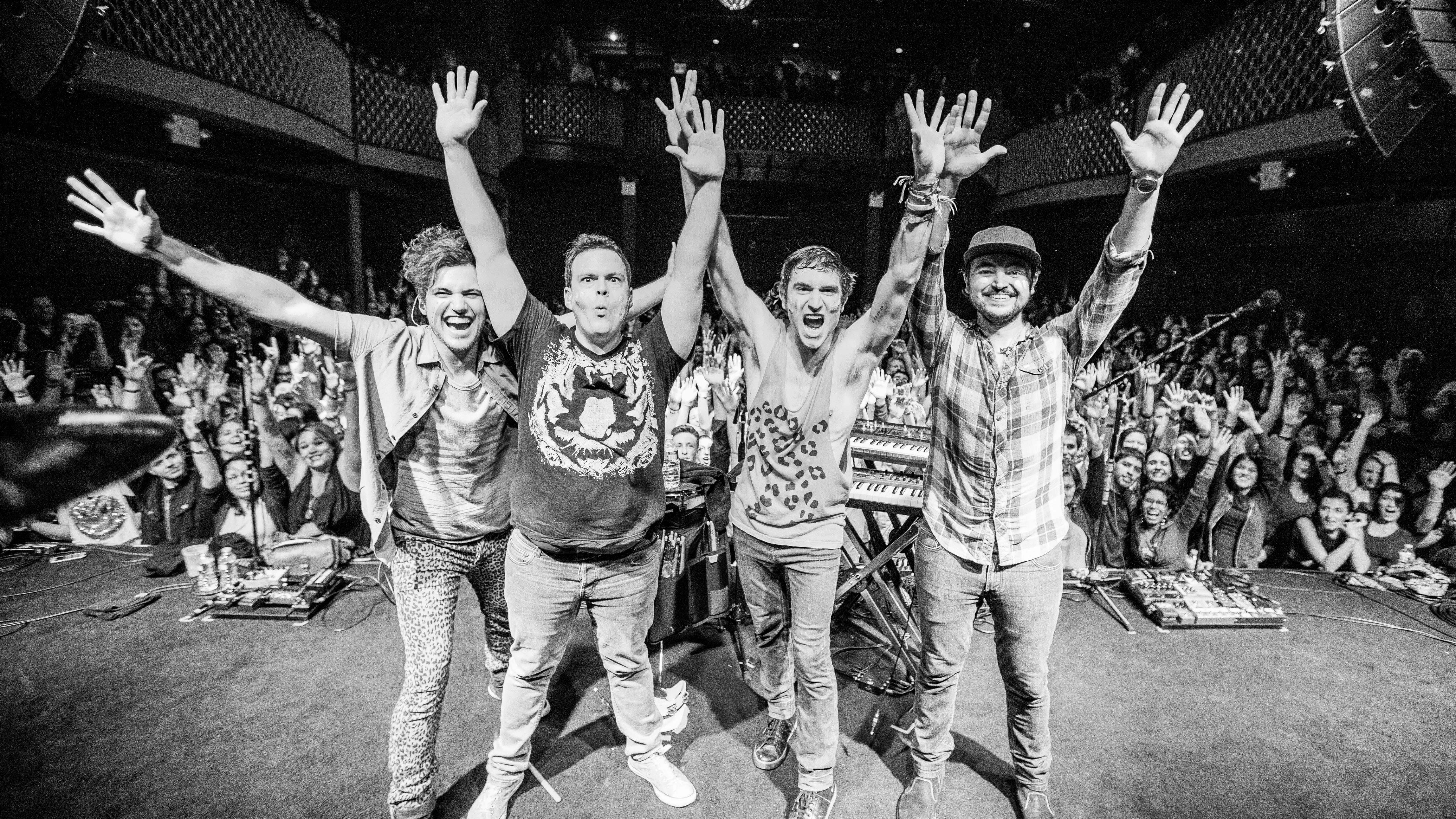 Top music artist and bands, Walk the Moon, 5K, grayscale, photo, stage, people, hands, raising, HD Wallpaper