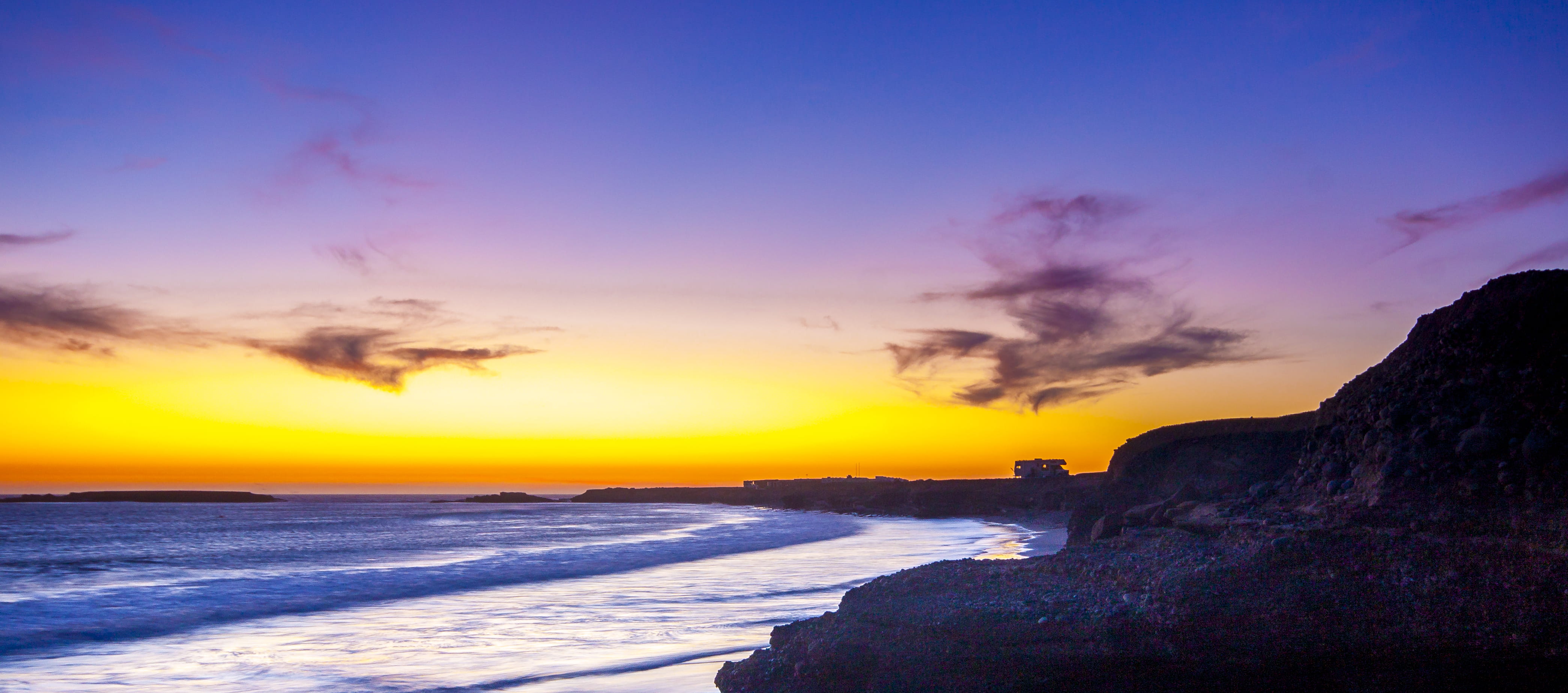 scenics - nature, sea, land, beauty in nature, tranquility, outdoors, ensenada, 4K, sunset, dusk, no people, purple, horizon over water, dramatic sky, HD Wallpaper