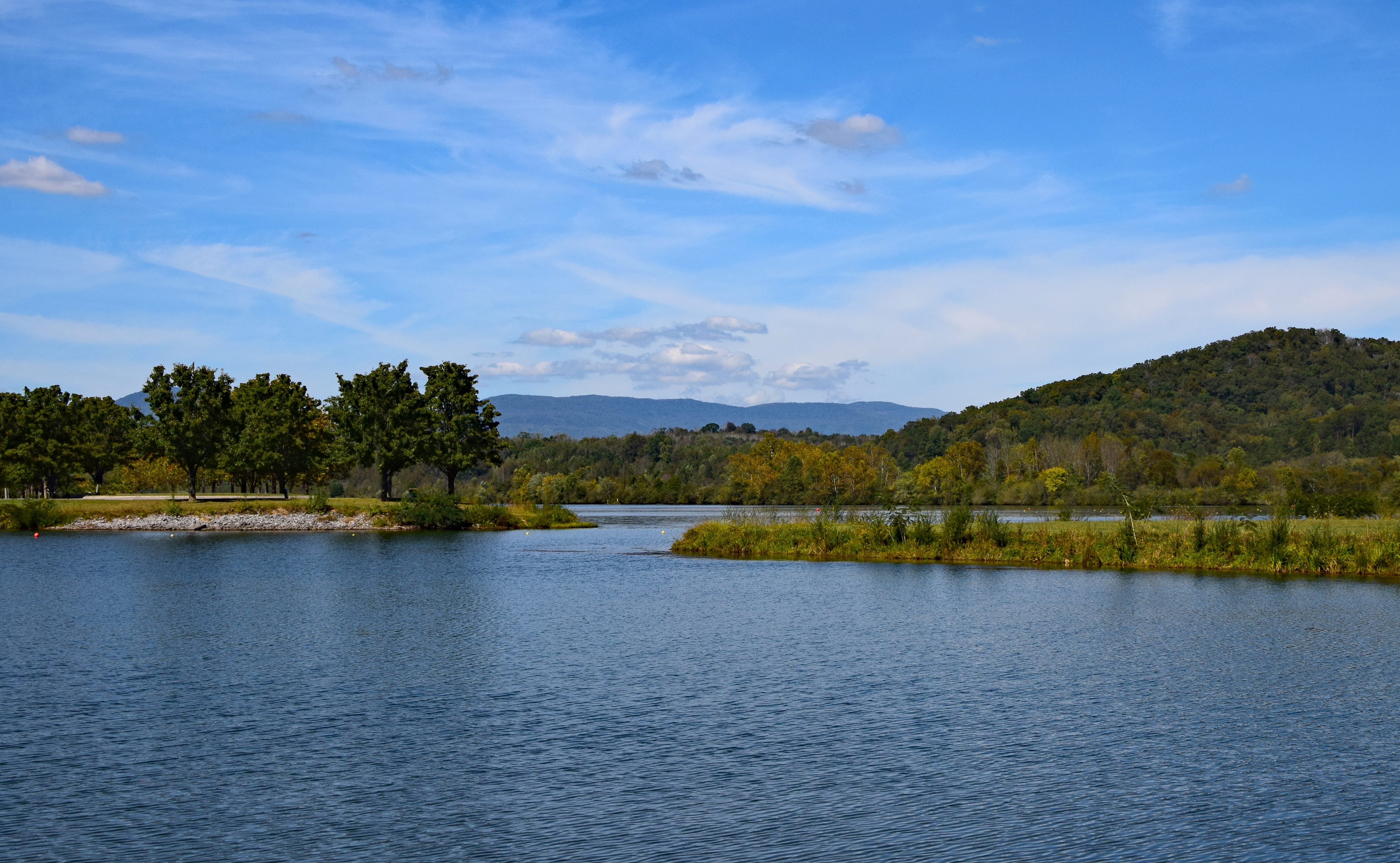 smoky mountains, cloud - sky, water, no people, beauty in nature, tranquil scene, tennessee, day, outdoors, early fall, melton lake on sunny afternoon, HD Wallpaper