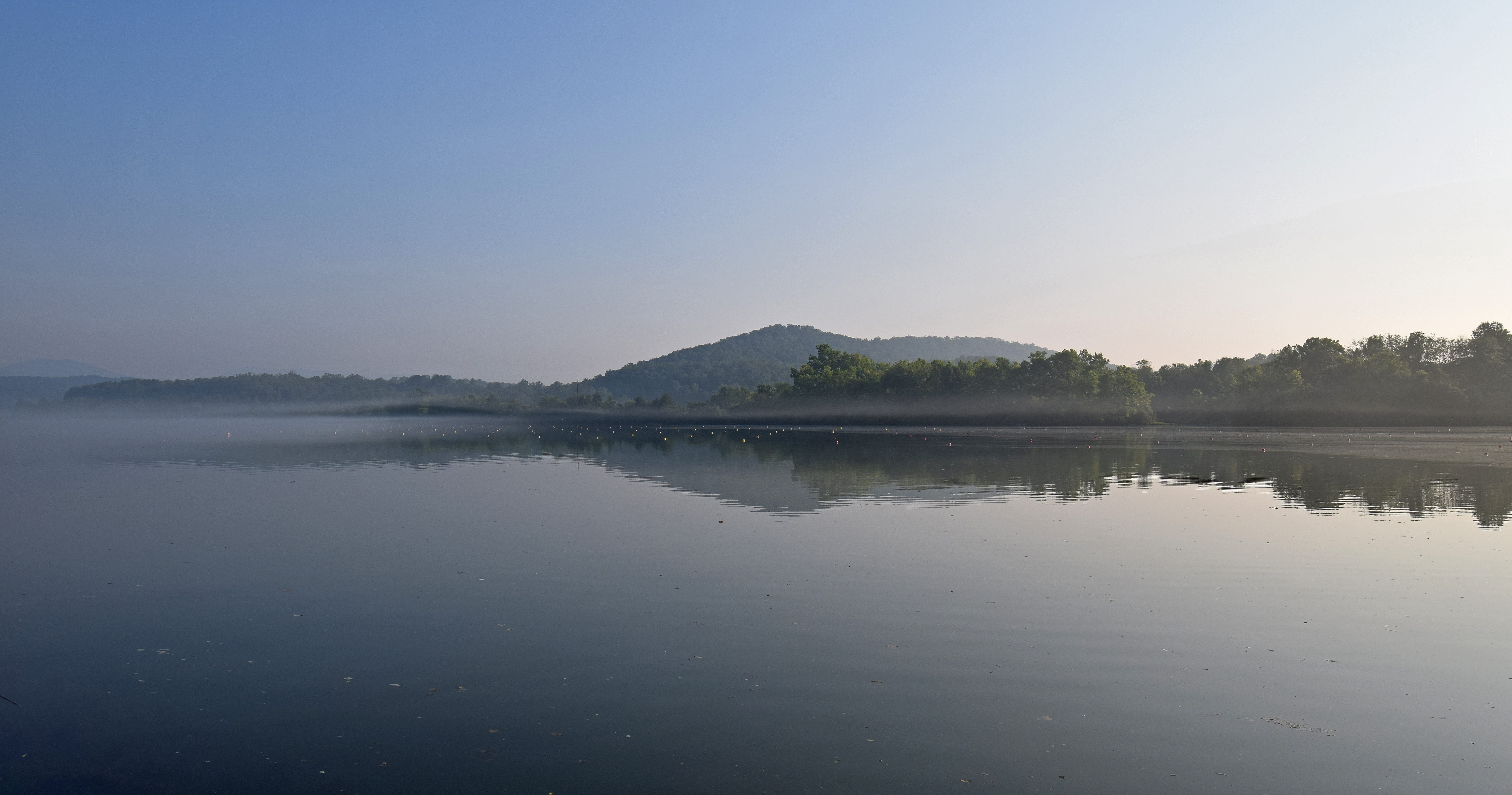 clear sky, nature, no people, calm, rowing channels, lake, smoky mountains, reflection, lagoon, body, water, tranquil scene, copy space, sky, serene, trees, HD Wallpaper