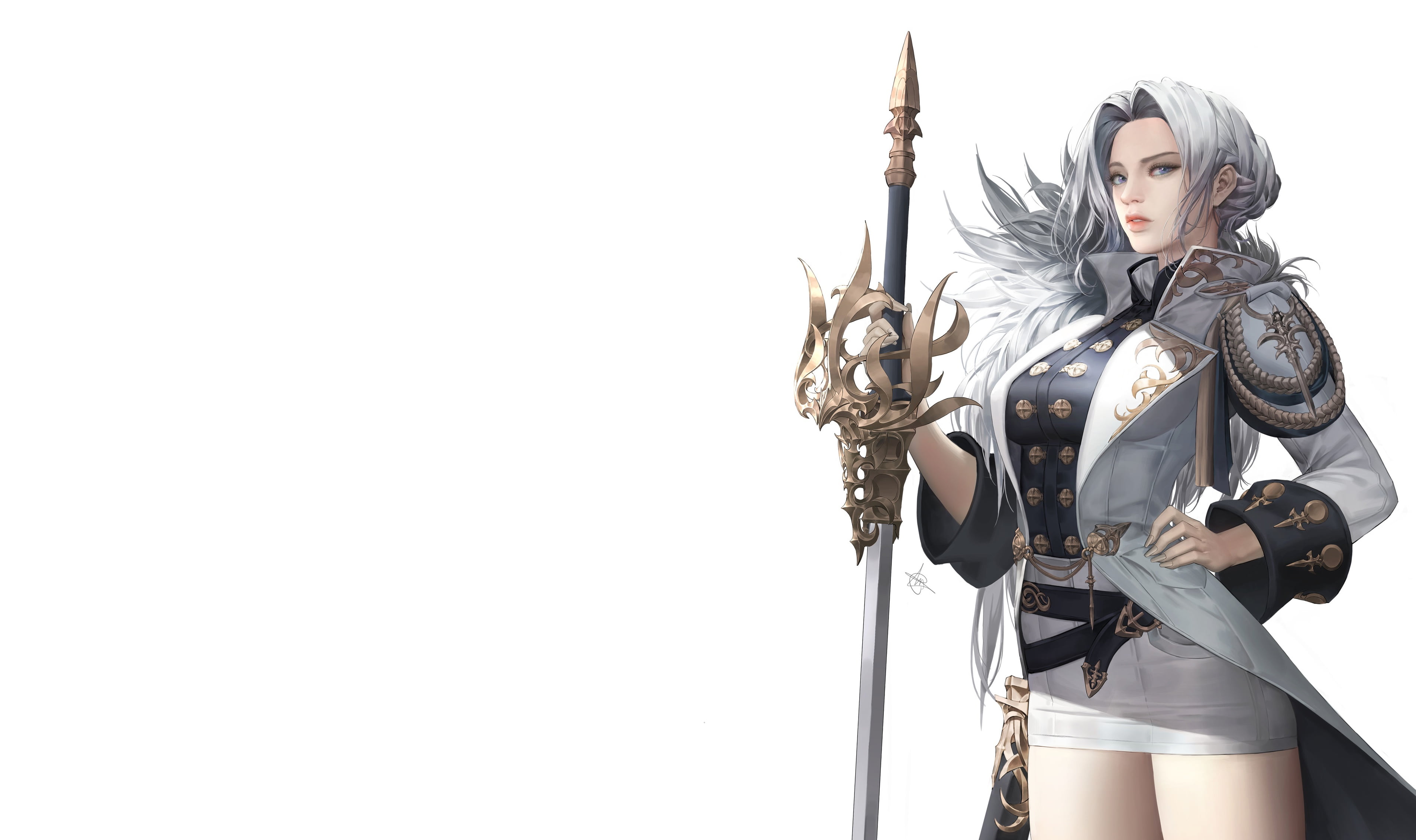 Minimalism, Daeho Cha, Sexy, Sword, Girl, Characters, OceansandEmpires, 2K, Fantasy, Art, Style, Beautiful, Figure, HD Wallpaper