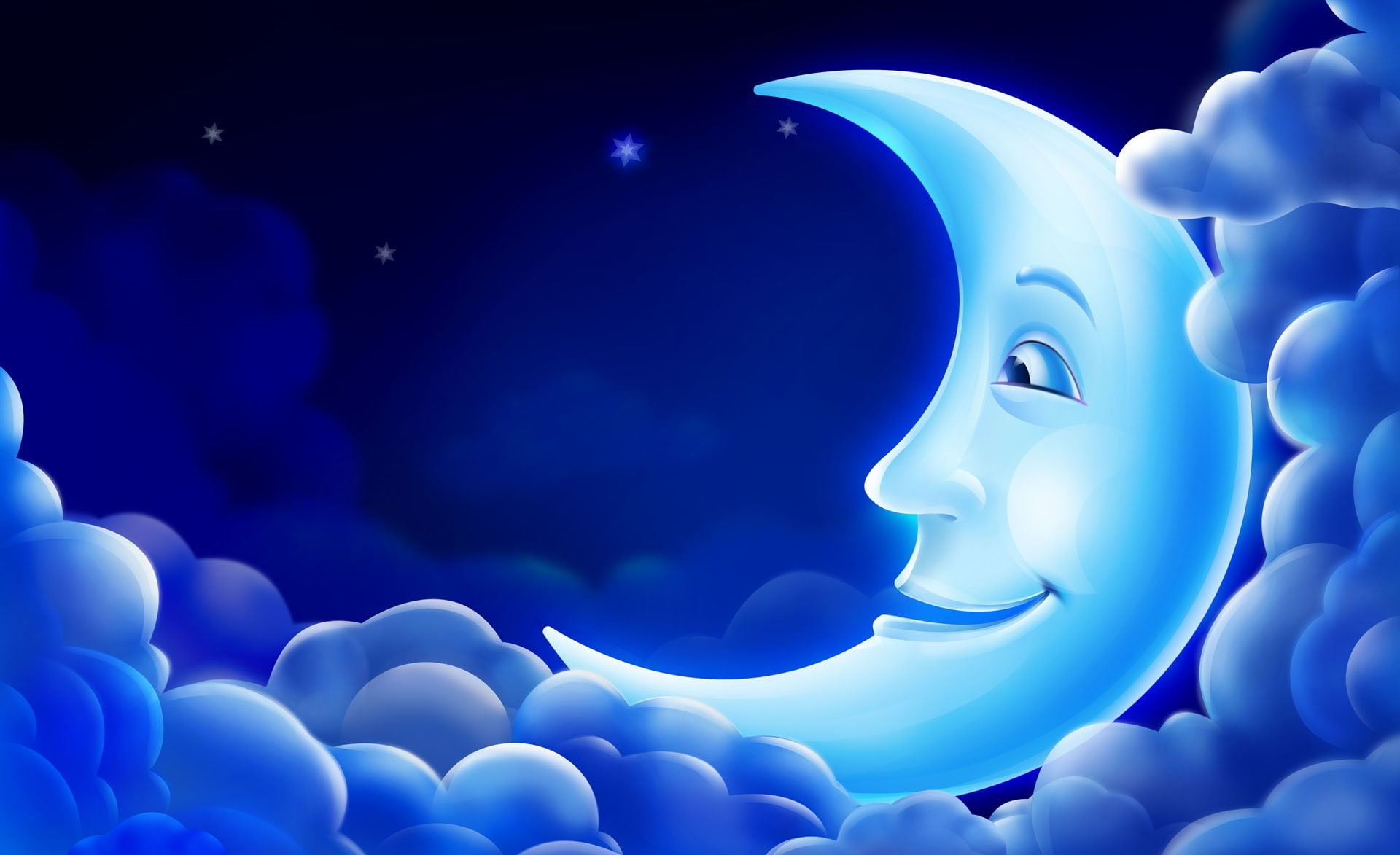 representation, white color, no people, close-up, Stars, Aero, crescent illustration, blue, outdoors, cartoon, 1080P, animal representation, Vector Art, HD Wallpaper