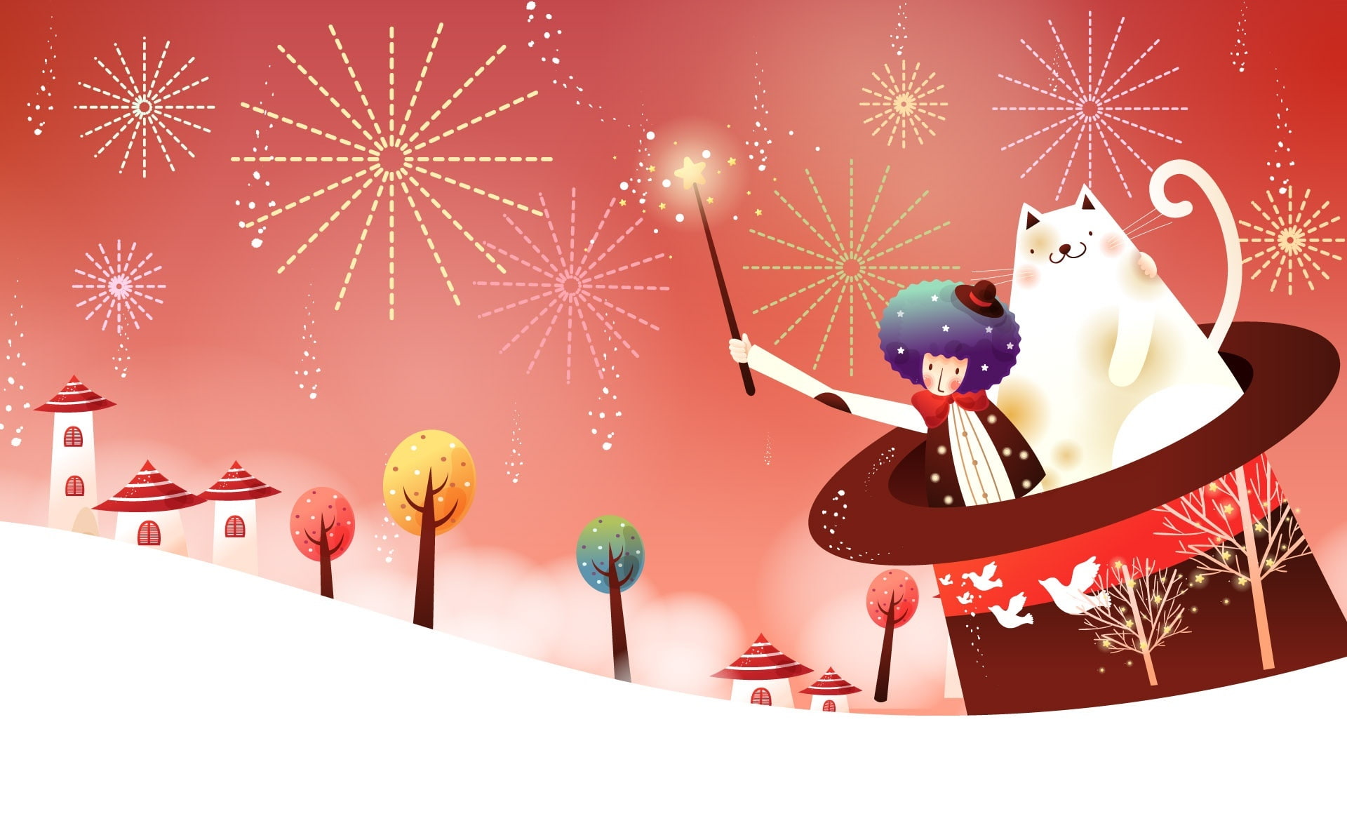 magician, 1080P, cold temperature, christmas ornament, event, christmas, hat, top, illuminated, black, no people, firework display, Magic, nature, firework, HD Wallpaper