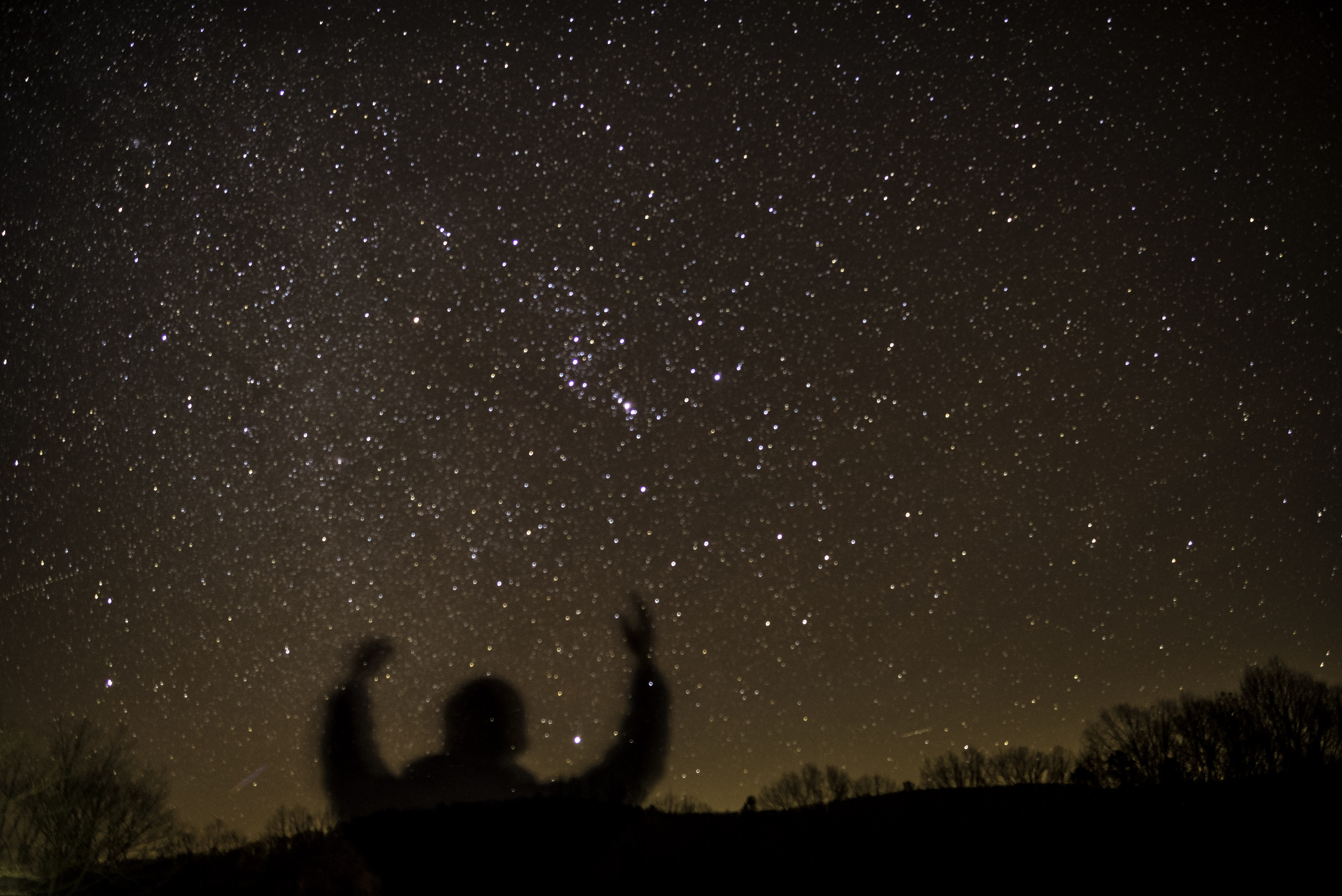shadow, arms raised, star field, nature, human arm, men, sky, echo bluff state park, person, State Park, photos, two people, space, state, scenics - nature, HD Wallpaper