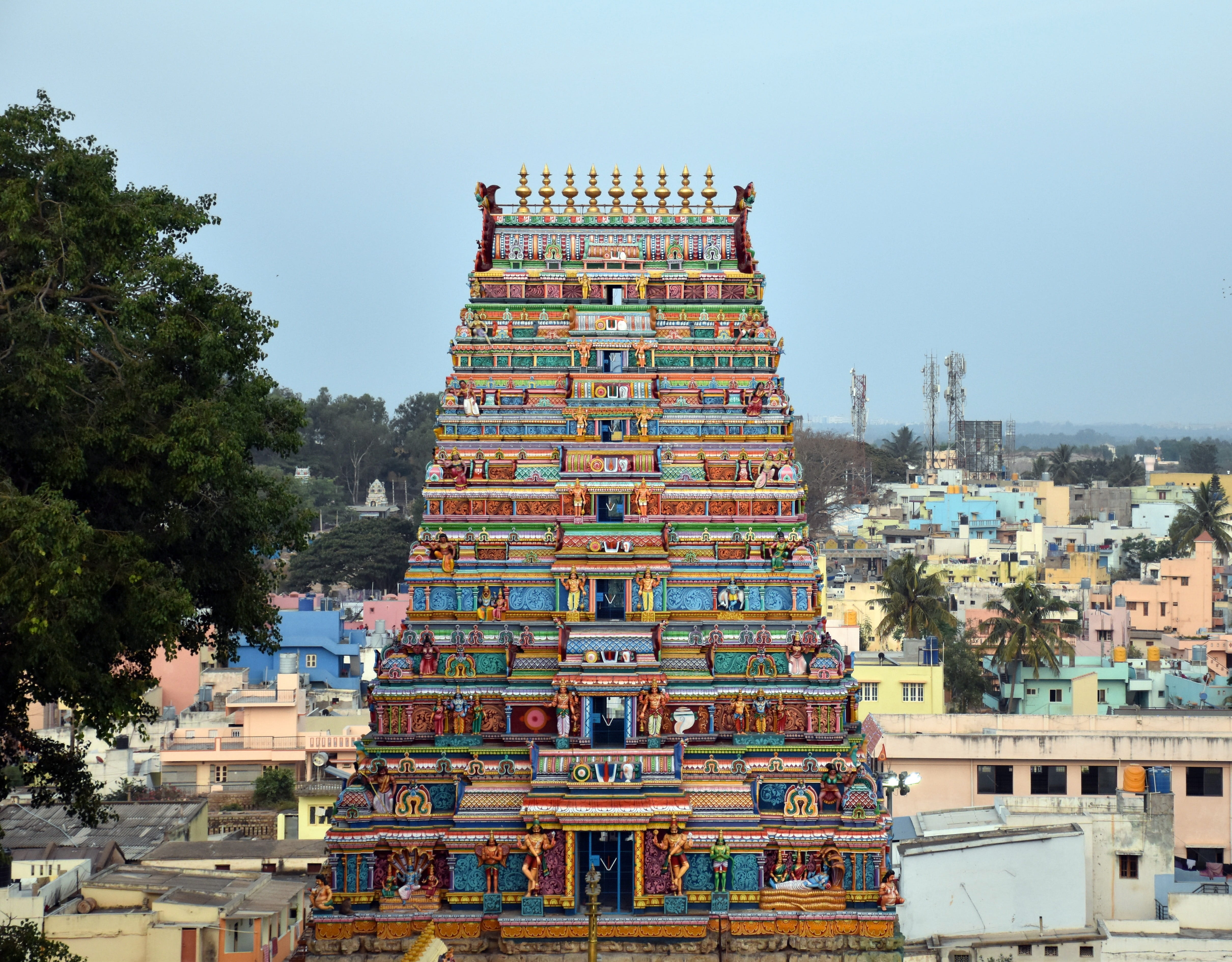 city, bannerghatta, day, temple, building exterior, Temple, Old, place of worship, outdoors, Tower, shiva temple, belief, history, tree, Religion, tower, HD Wallpaper