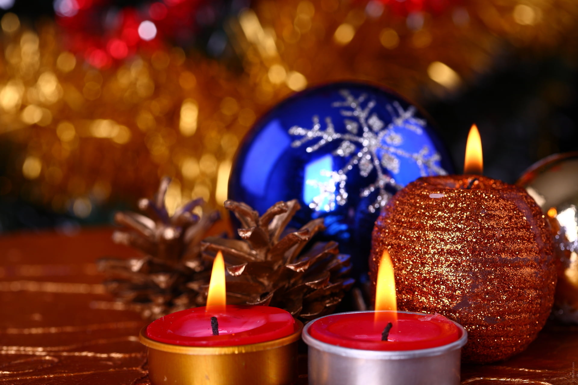 indoors, lighting Equipment, Christmas, no People, balls, glowing, holiday, New year, candlelight, shiny, cultures, spirituality, winter, tea light, decoration, HD Wallpaper