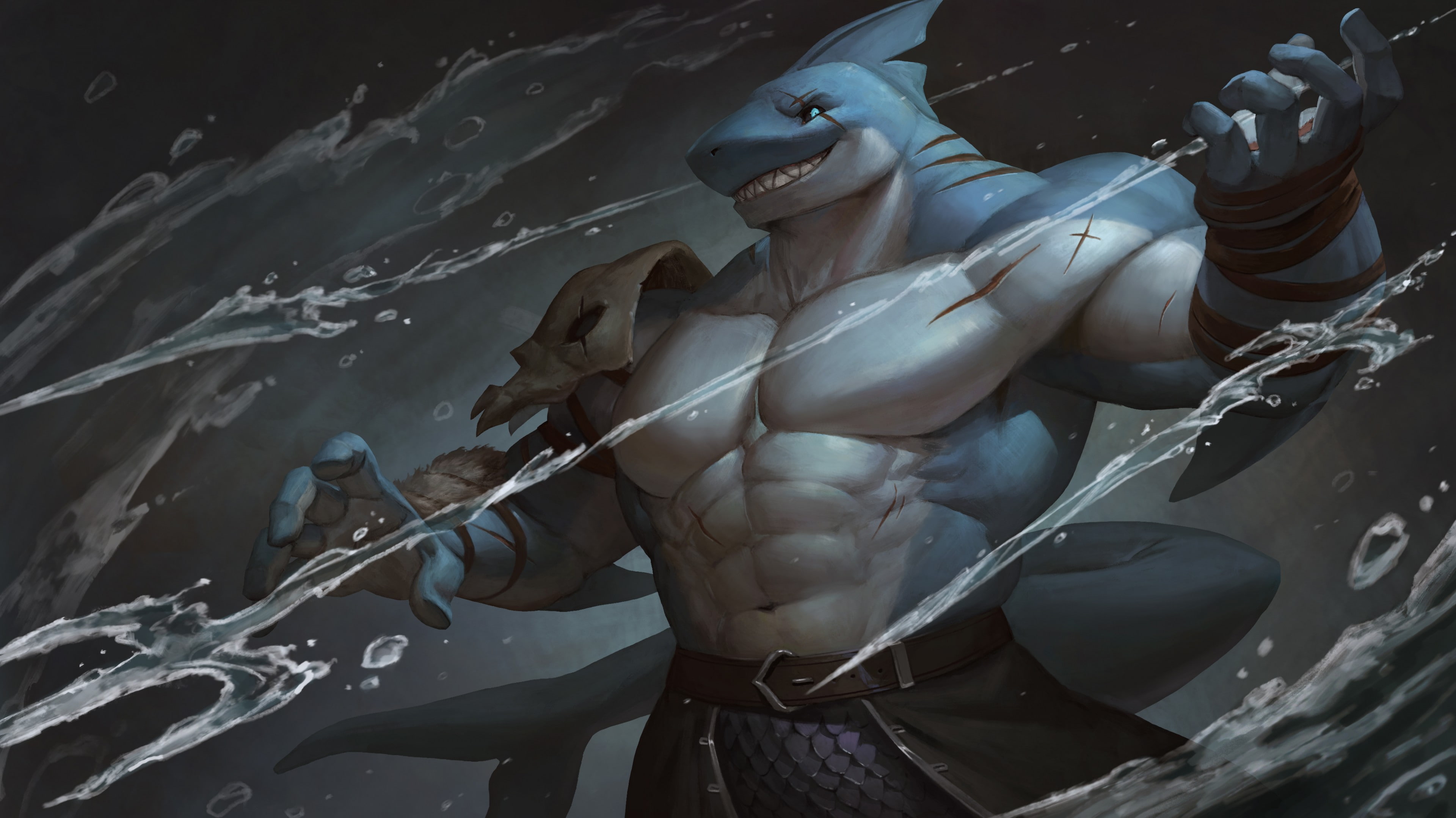 Shark, Warrior, 4K, Trident, 4K, HD Wallpaper