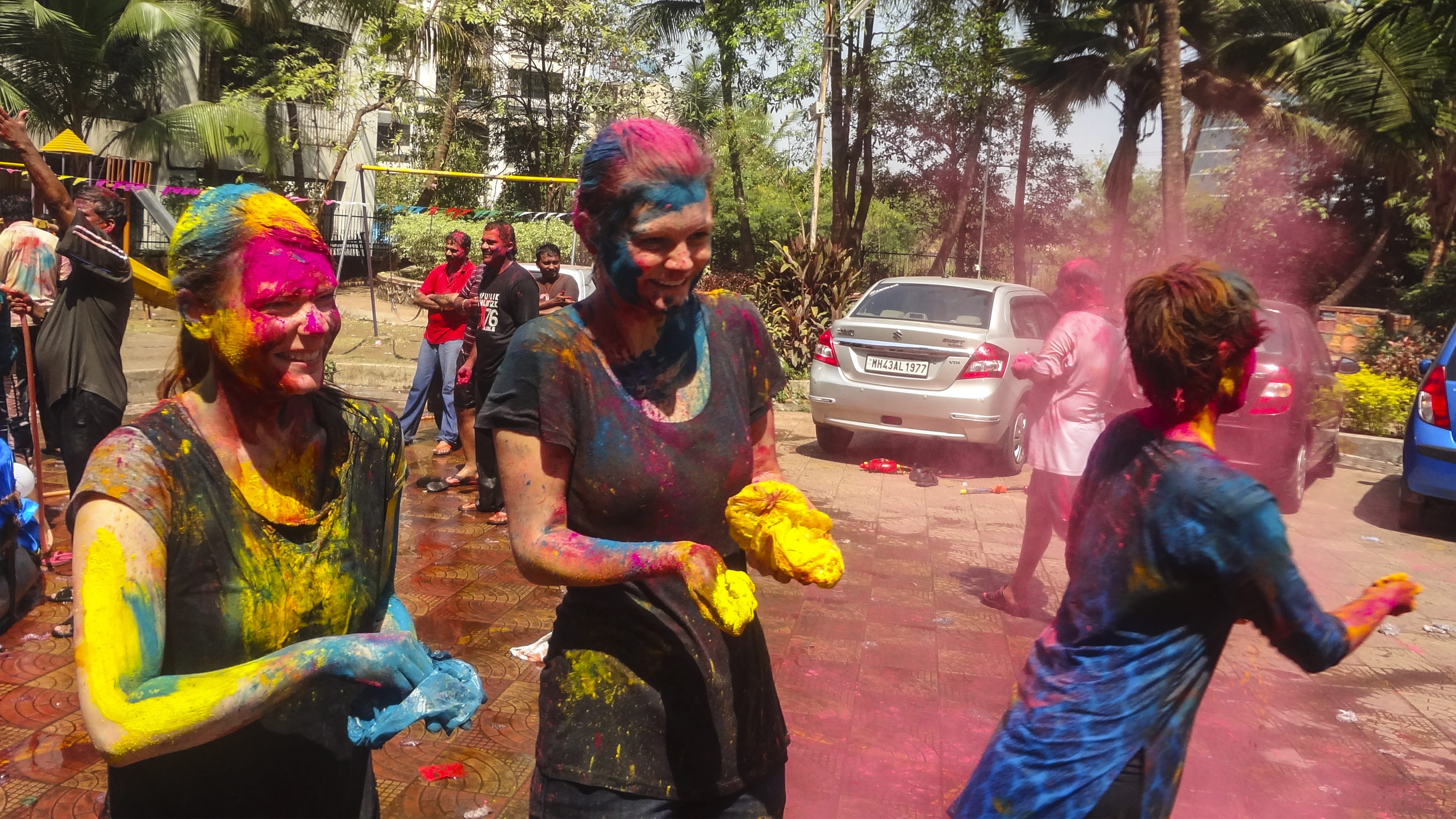 women, powder paint, gulal, paint, celebrations, enjoyment, group of people, culture, incidental people, fun, holi, 4K, religious, bright, happiness, lifestyles, HD Wallpaper