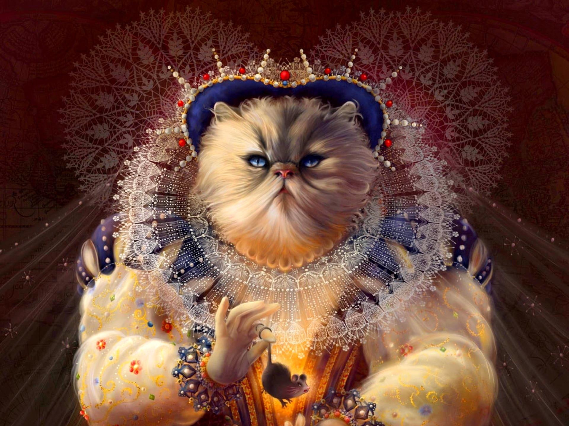 3d and abstract, 1080P, concept, 3d, cats, queen, HD Wallpaper