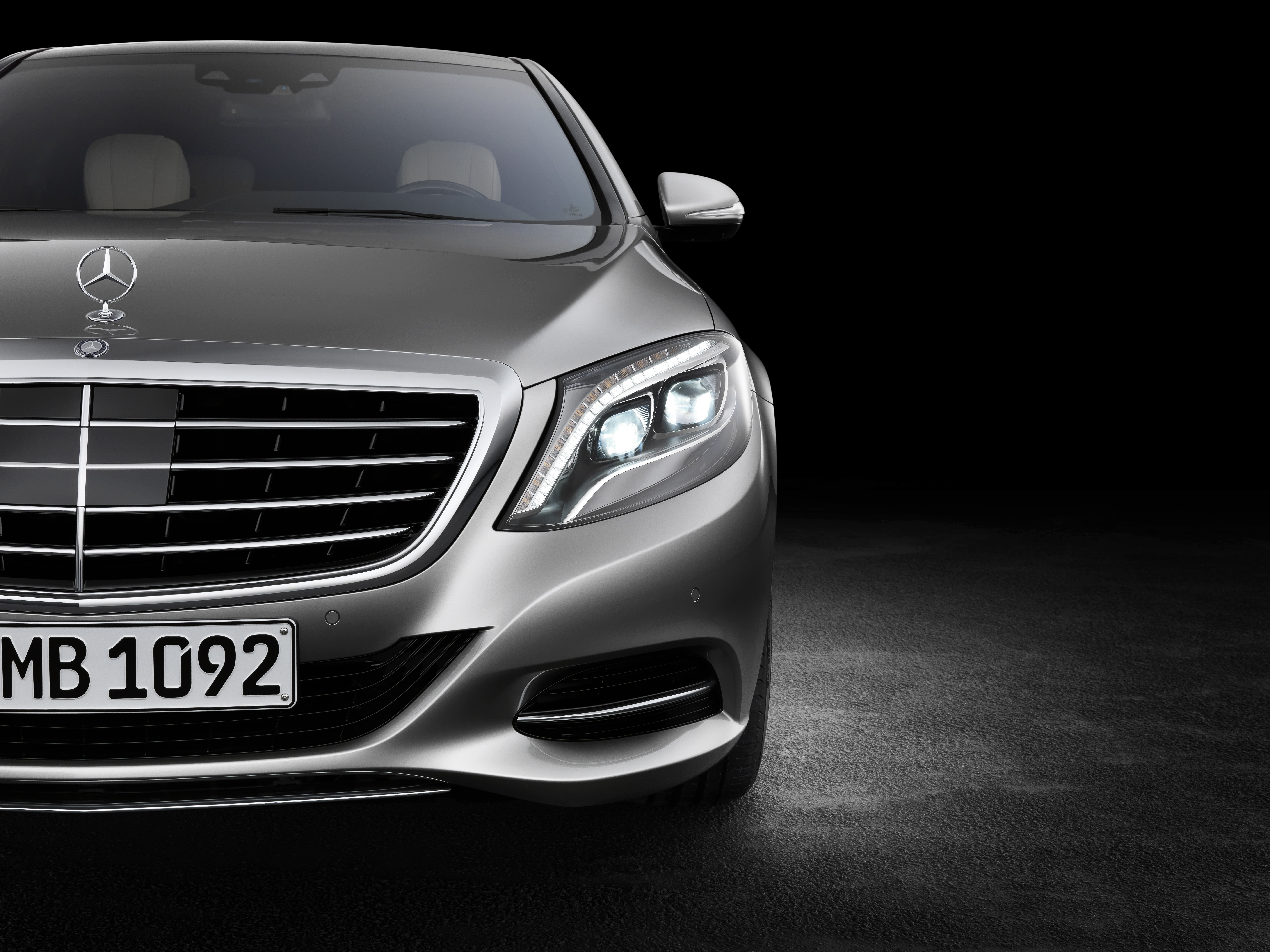 luxury, transportation, motor vehicle, front view, benz, no people, land vehicle, sports car, indoors, 8K, text, modern, car, S-class, wealth, shiny, Headlight, HD Wallpaper
