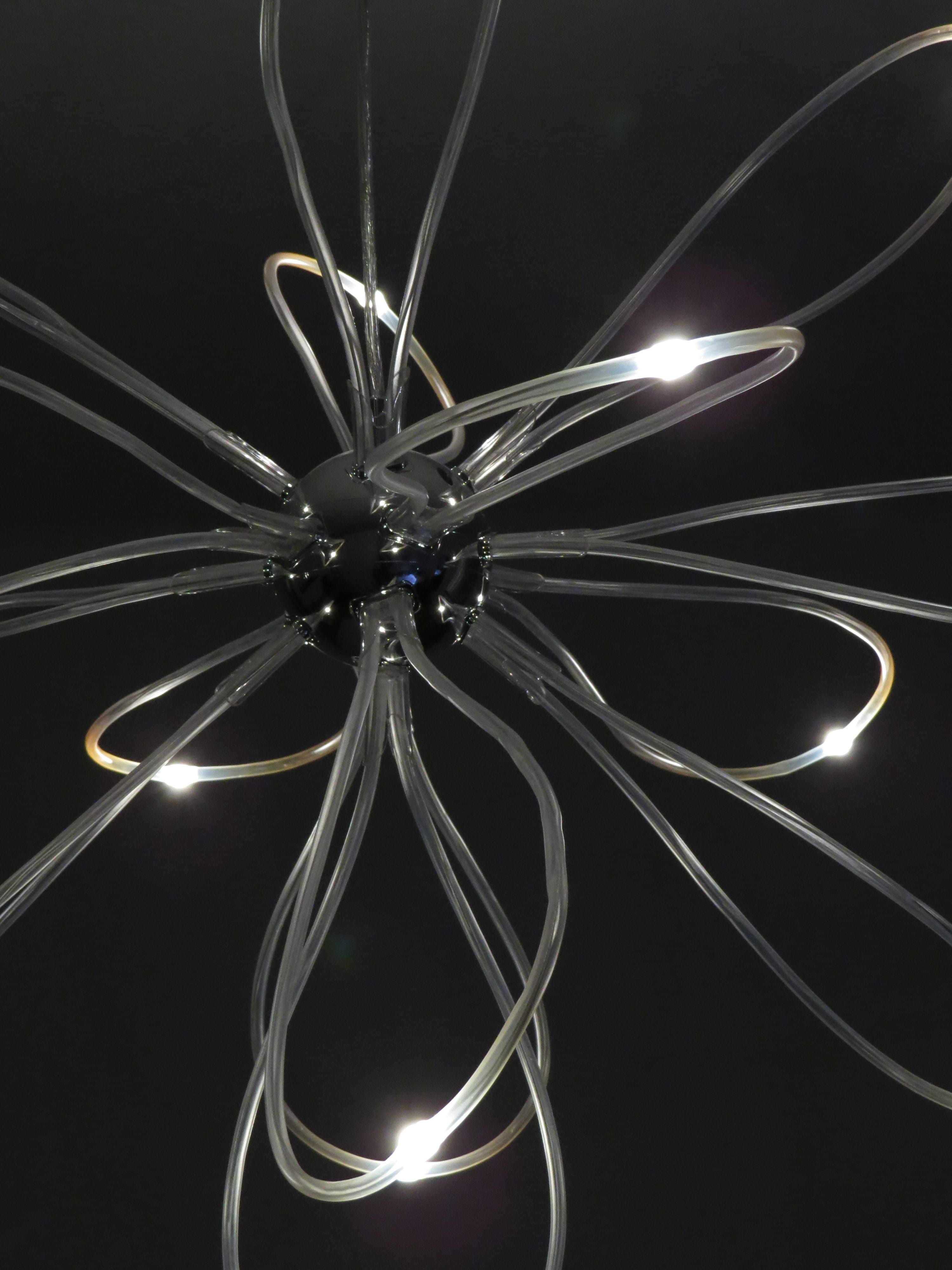 night, led, led lamp, illuminated, creativity, ceiling lighting, lighting equipment, abstract, shape, lighting, art and craft, black background, metal ball, Phone HD Wallpaper