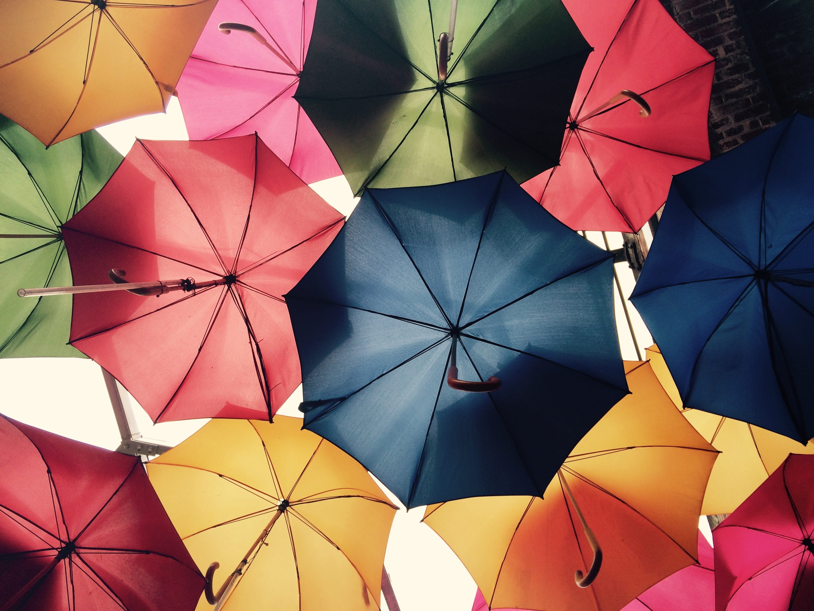 safety, security, colourful, bright, design, outdoors, colorful, protection, rain, weather, close-up, no people, sunshade, red, variation, large group of objects, HD Wallpaper