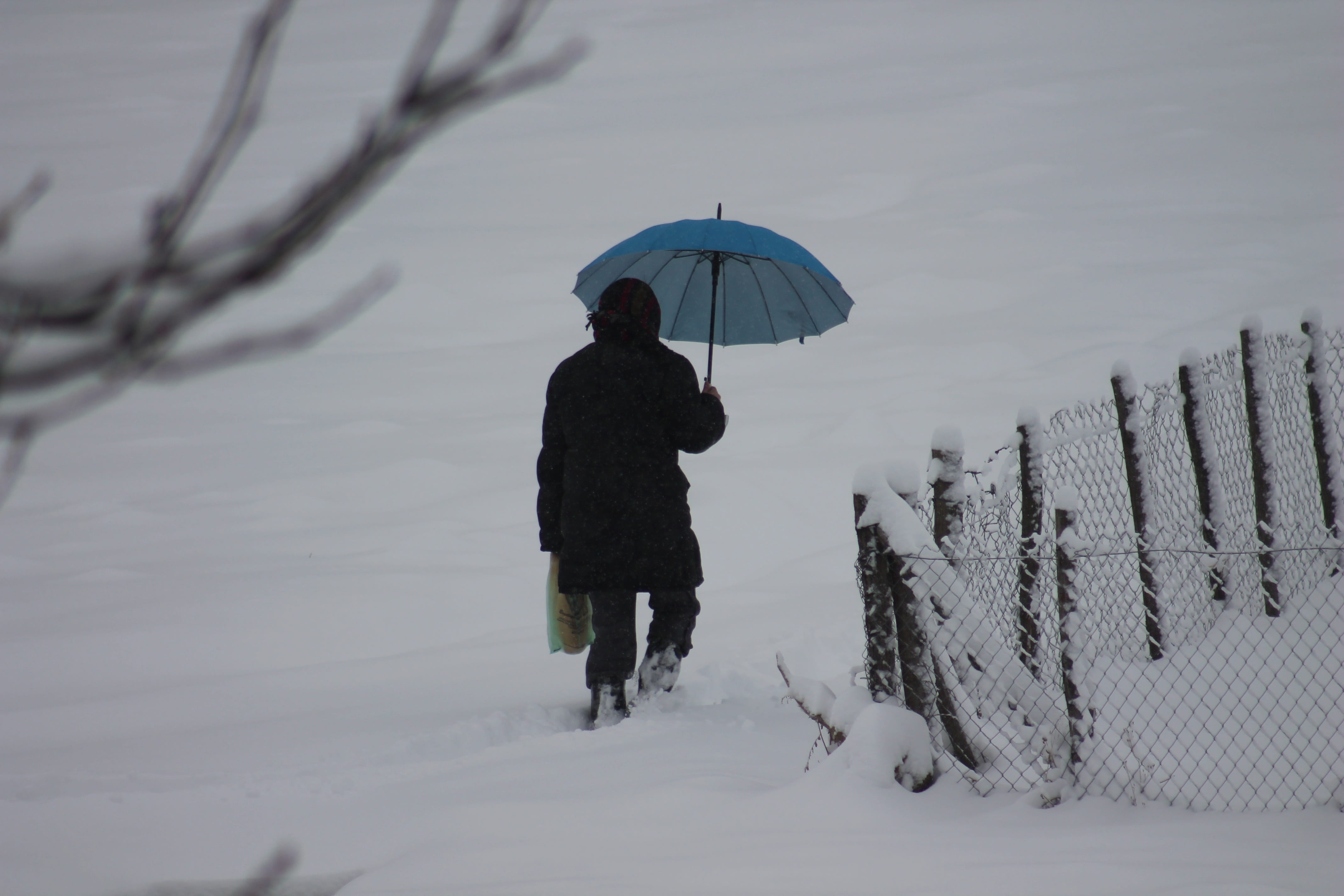 snowcapped mountain, one man only, Cold, Outdoor, standing, umbrella, one person, real people, rear view, protection, rain, white, nature, covering, People, HD Wallpaper