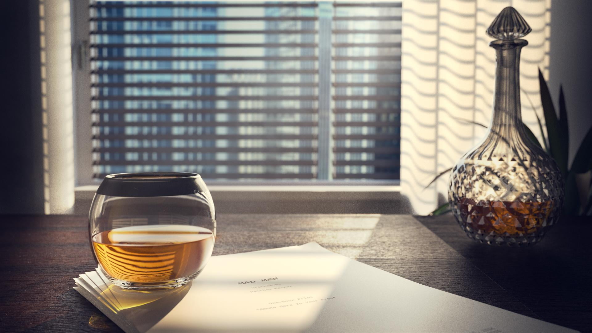 window, furniture, protective covering, window shade, refreshment, wood, life, house, drink, no people, household equipment, food and drink, alcohol, focus on foreground, HD Wallpaper