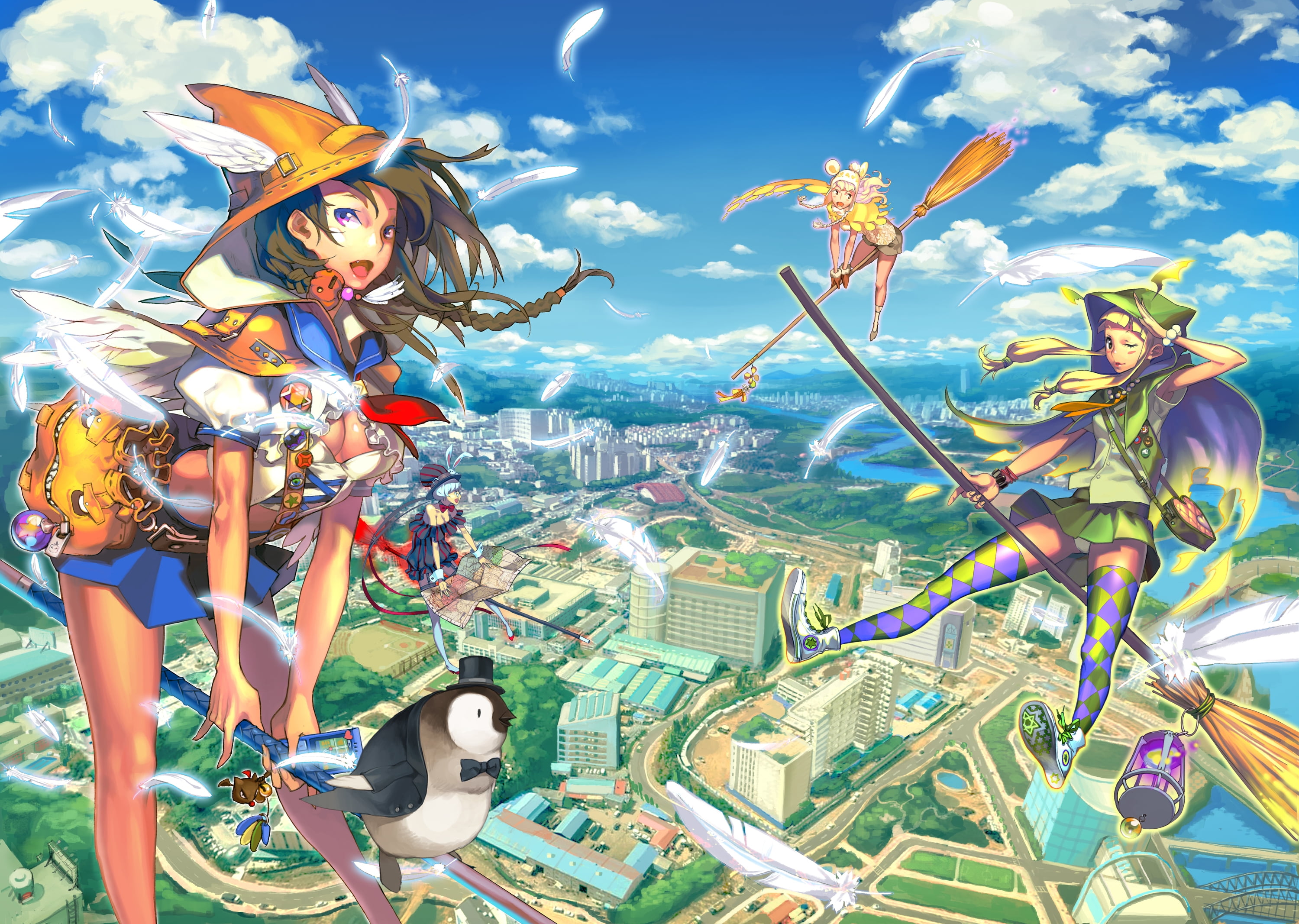 lifestyles, outdoors, people, blue, one person, witch, backgrounds, illustrations, nature, young women, amusement park ride, several, witches, sunlight, HD Wallpaper
