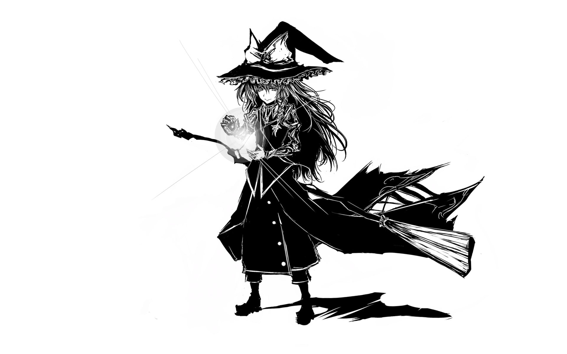 black magic, spell, art, shaggy, 1080P, Touhou Project, Marisa Kirisame, witch, witch hat, Acryl, broom, HD Wallpaper