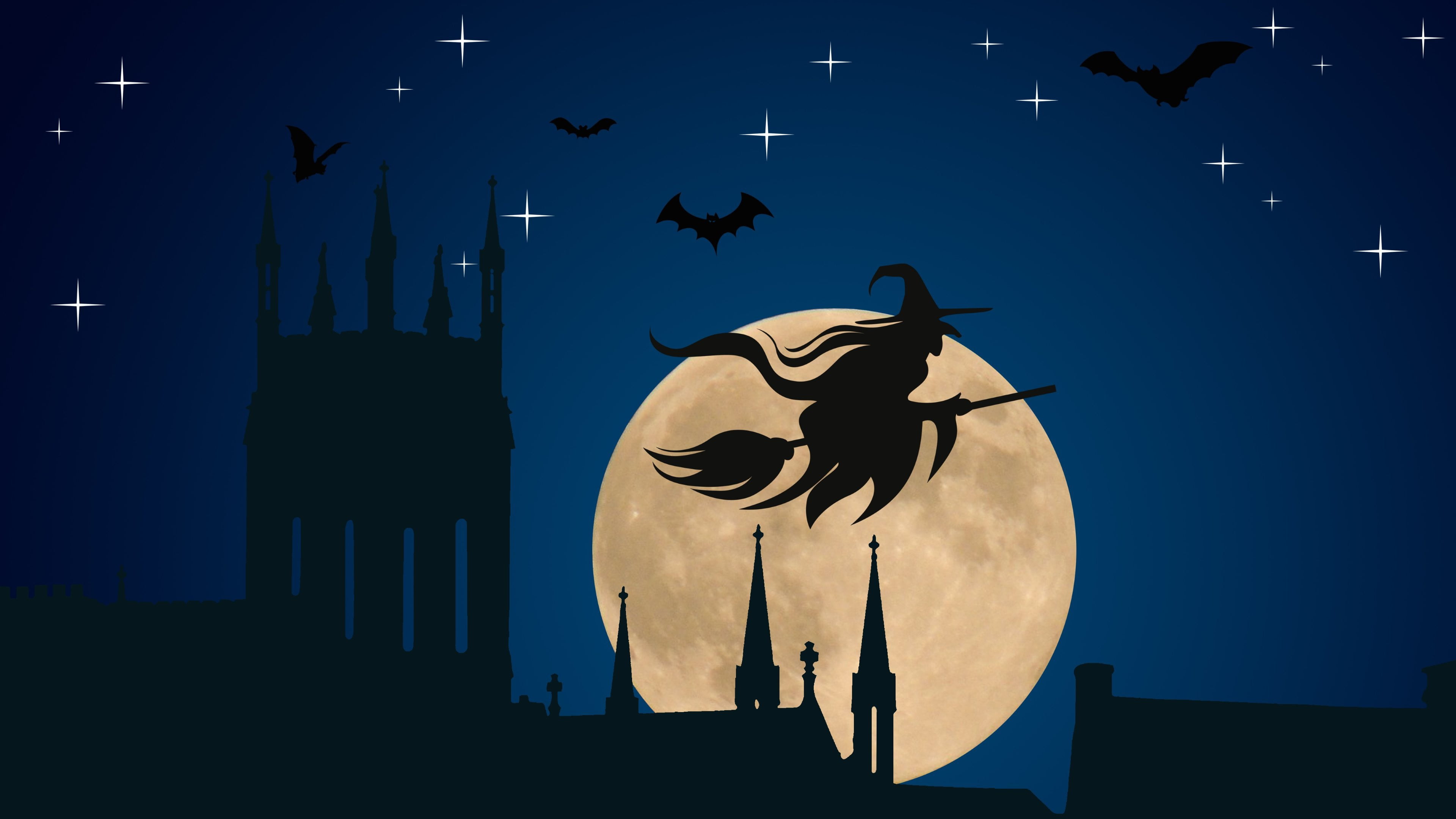 vector art, blue, spooky, hat, architecture, 4K, animal representation, stars, night, vector, representation, Halloween, animal wildlife, nature, outdoors, HD Wallpaper