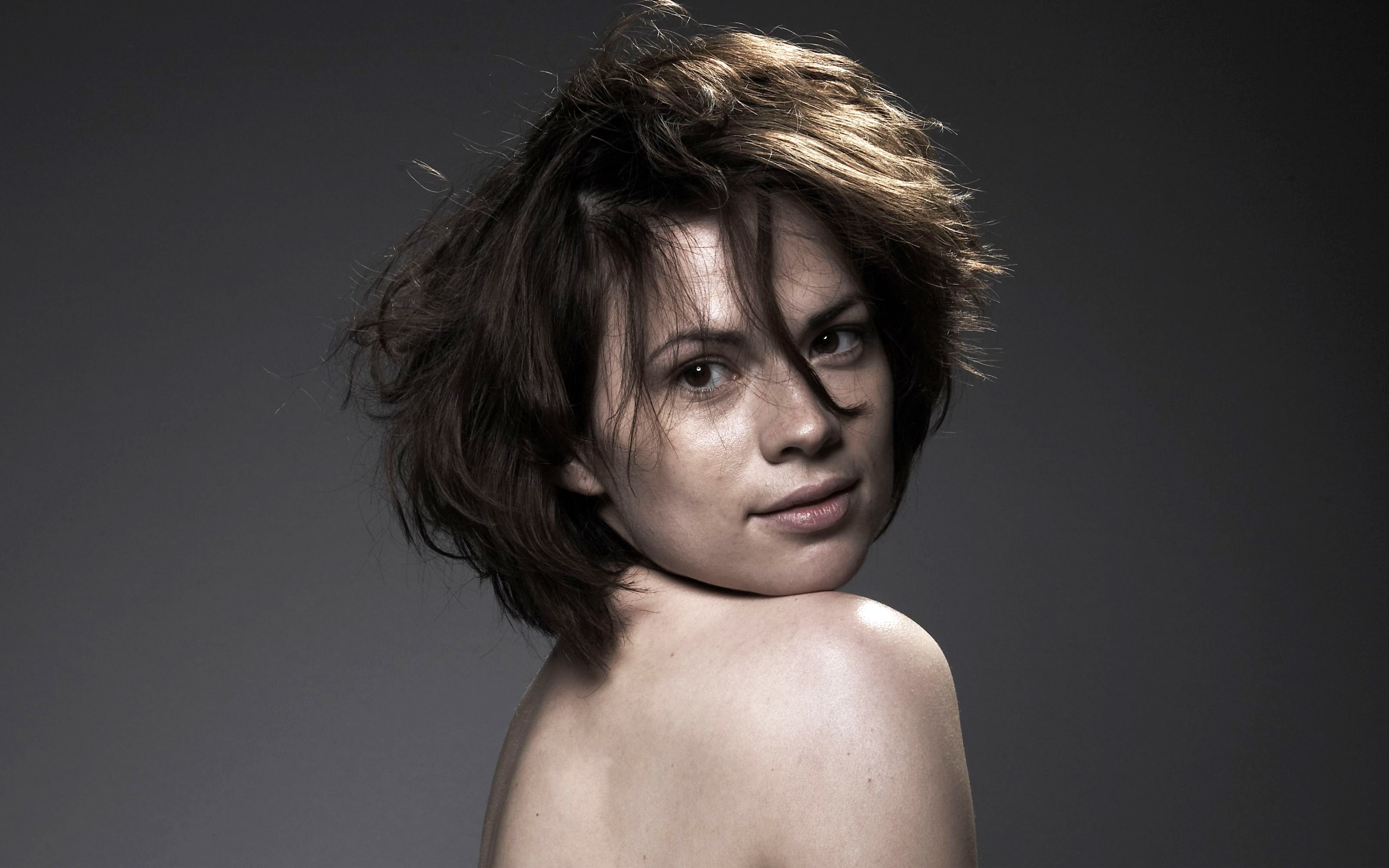 human face, shirtless, Atwell, headshot, emotion, hair, beauty, studio shot, hairstyle, adult, one person, young adult, human hair, gray, black background, HD Wallpaper