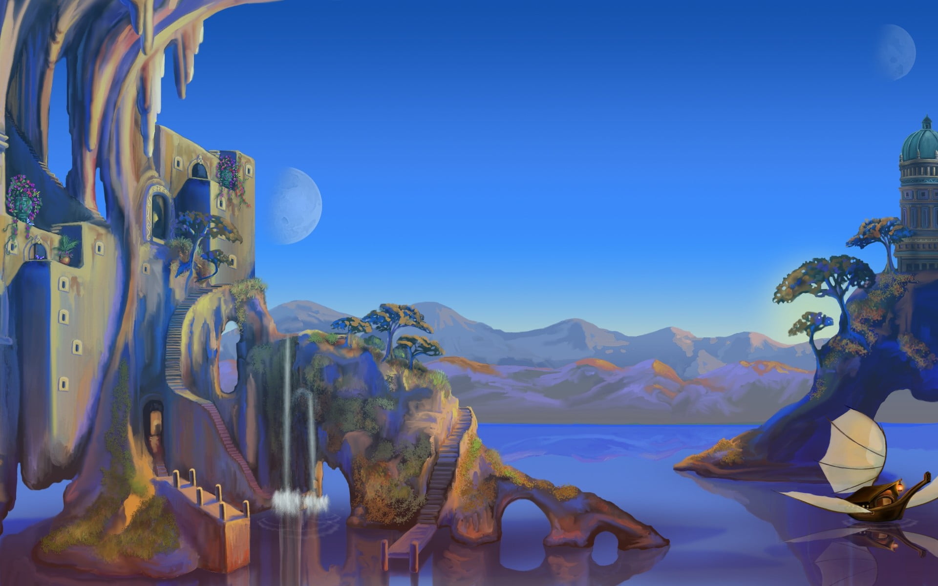 red, clear sky, blue, travel destinations, fantasy art, day, outdoors, nature, architecture, water, Beyond Reality, sky, no people, abstract, Bejeweled, HD Wallpaper