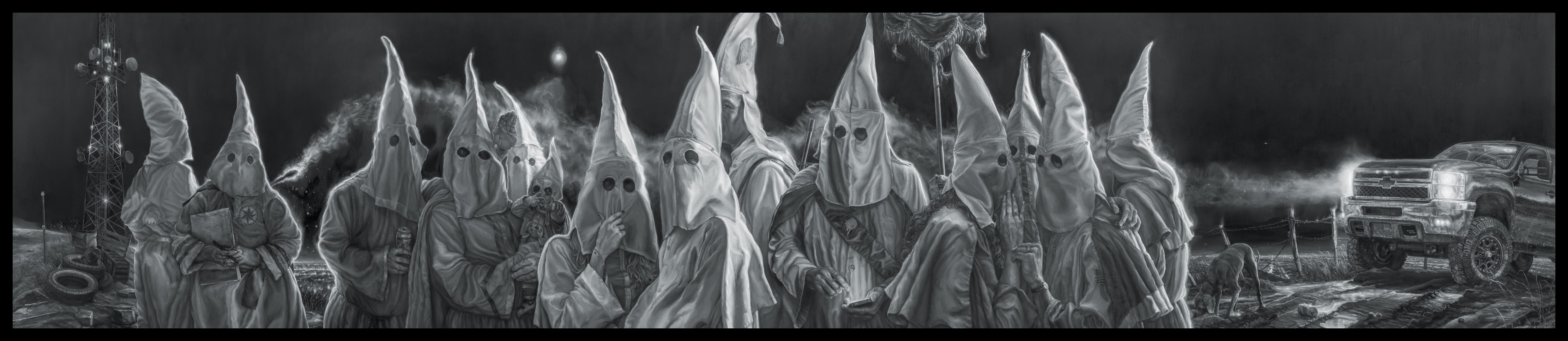 Artist Vincent Valdez, panoramic, Paints, 4K, parody, The Ku Klux Klan, reality, HD Wallpaper