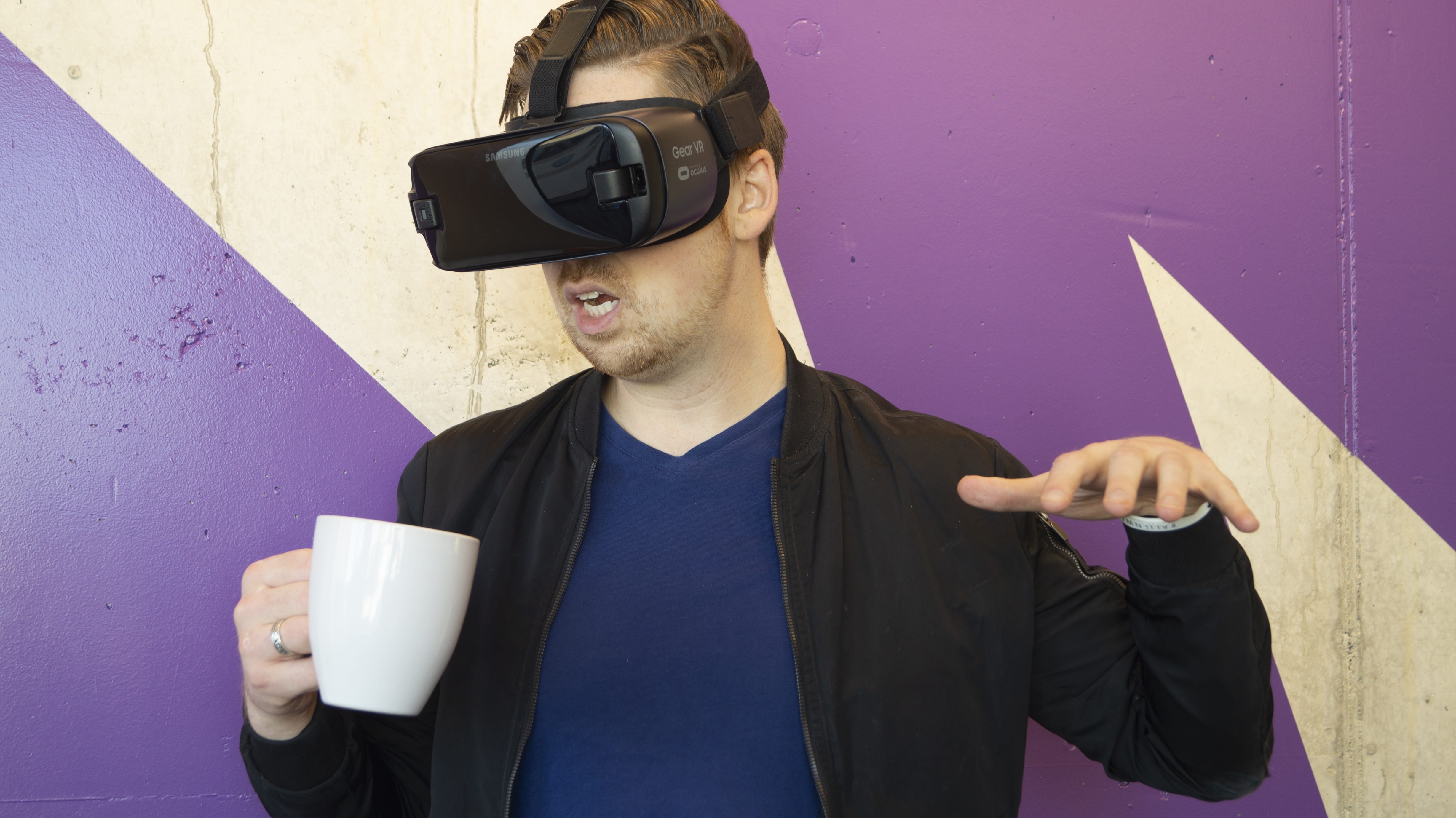young men, futuristic, innovation, white cup, technology, headset, wall - building feature, holding, man, young adult, indoors, standing, men, vr, lifestyles, HD Wallpaper