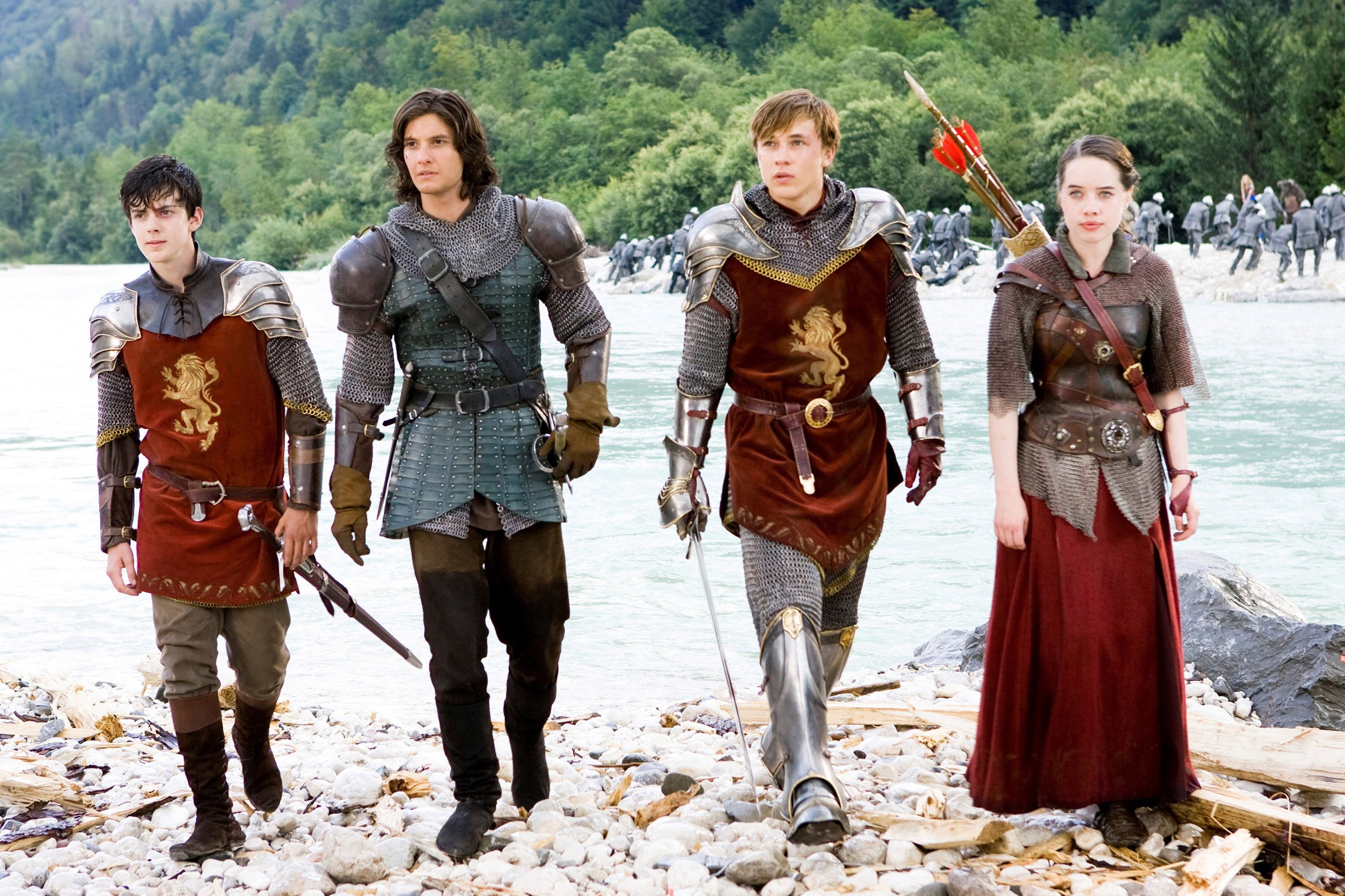 people, men, Book, clothing, family, group of people, 2K, standing, narnia, front view, Disney, fantasy, friendship, adventure, day, looking at camera, HD Wallpaper