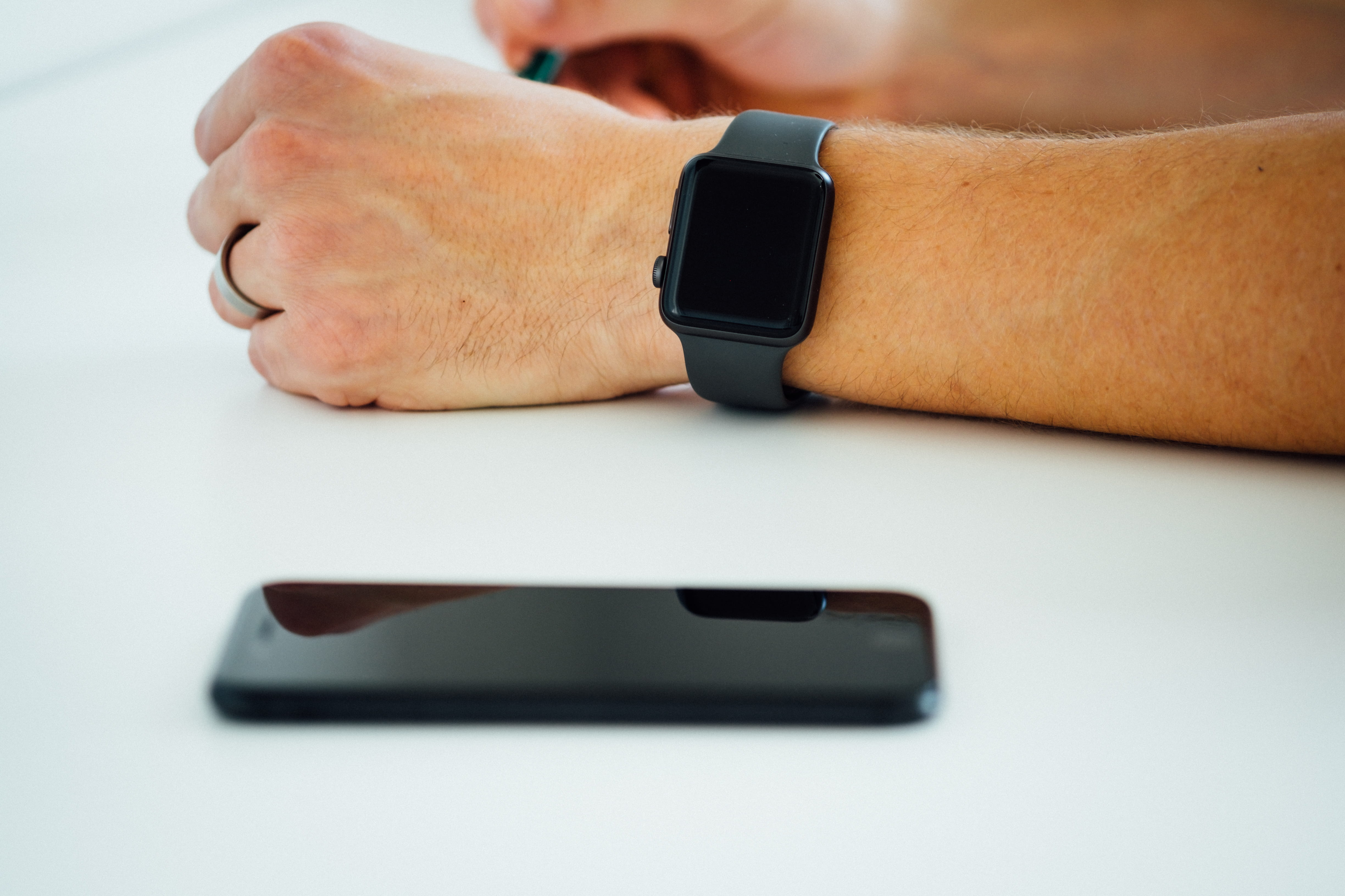 person, wearable computer, mature men, human arm, checking the time, smartphone, wristwatch, indoors, wireless technology, hand, s, technology, 4K, black, HD Wallpaper