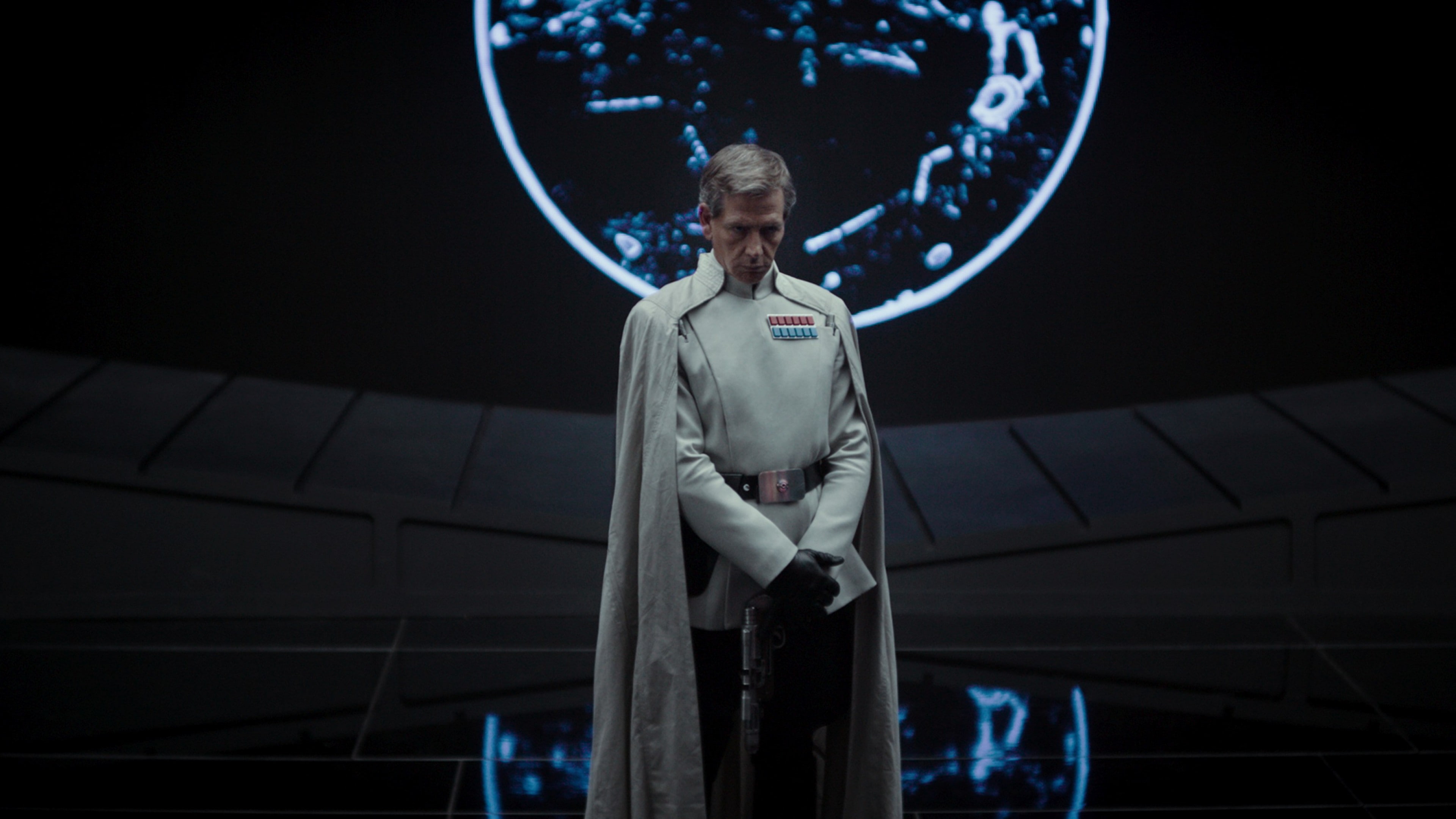 stands, planet, Ben Mendelsohn, hologram, Rogue One: A Star Wars Story, Best Movies of 2016, uniform, near, white, 4K, cape, man, HD Wallpaper
