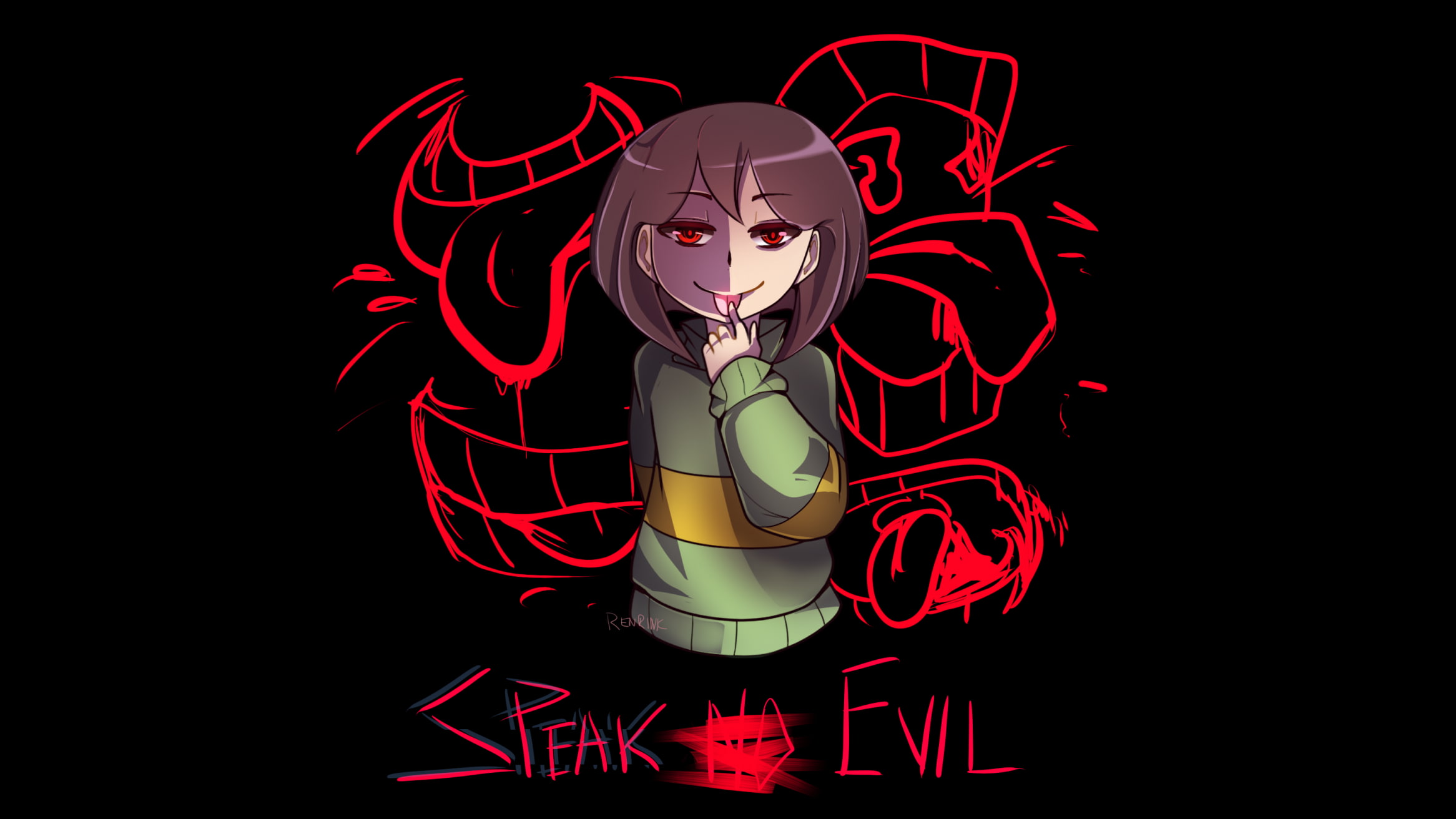 no people, night, glowing, lighting equipment, black background, female likeness, copy space, Undertale, creativity, illuminated, Chara, representation, HD Wallpaper