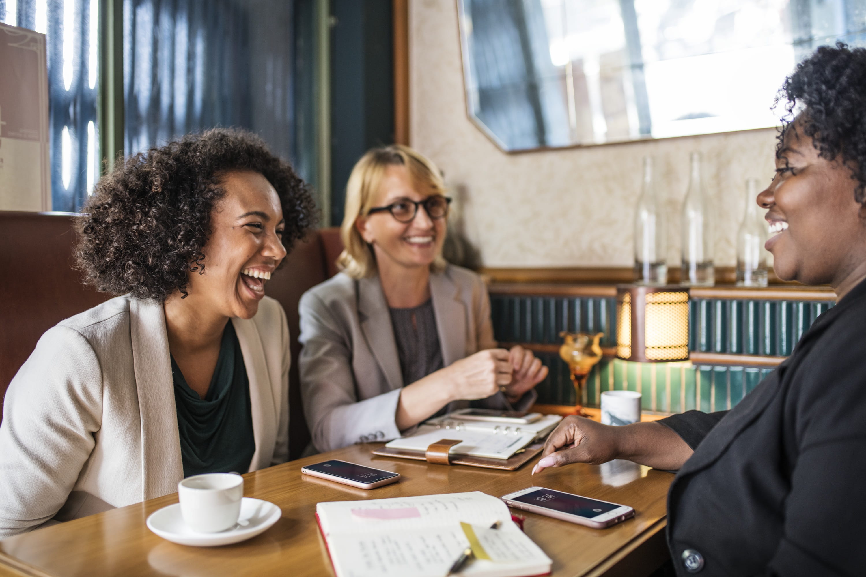 business, partner, meeting, business person, coffee, positive, caucasian, partnership, women, successful, businessman, notebook, coworker, african, smiling, HD Wallpaper