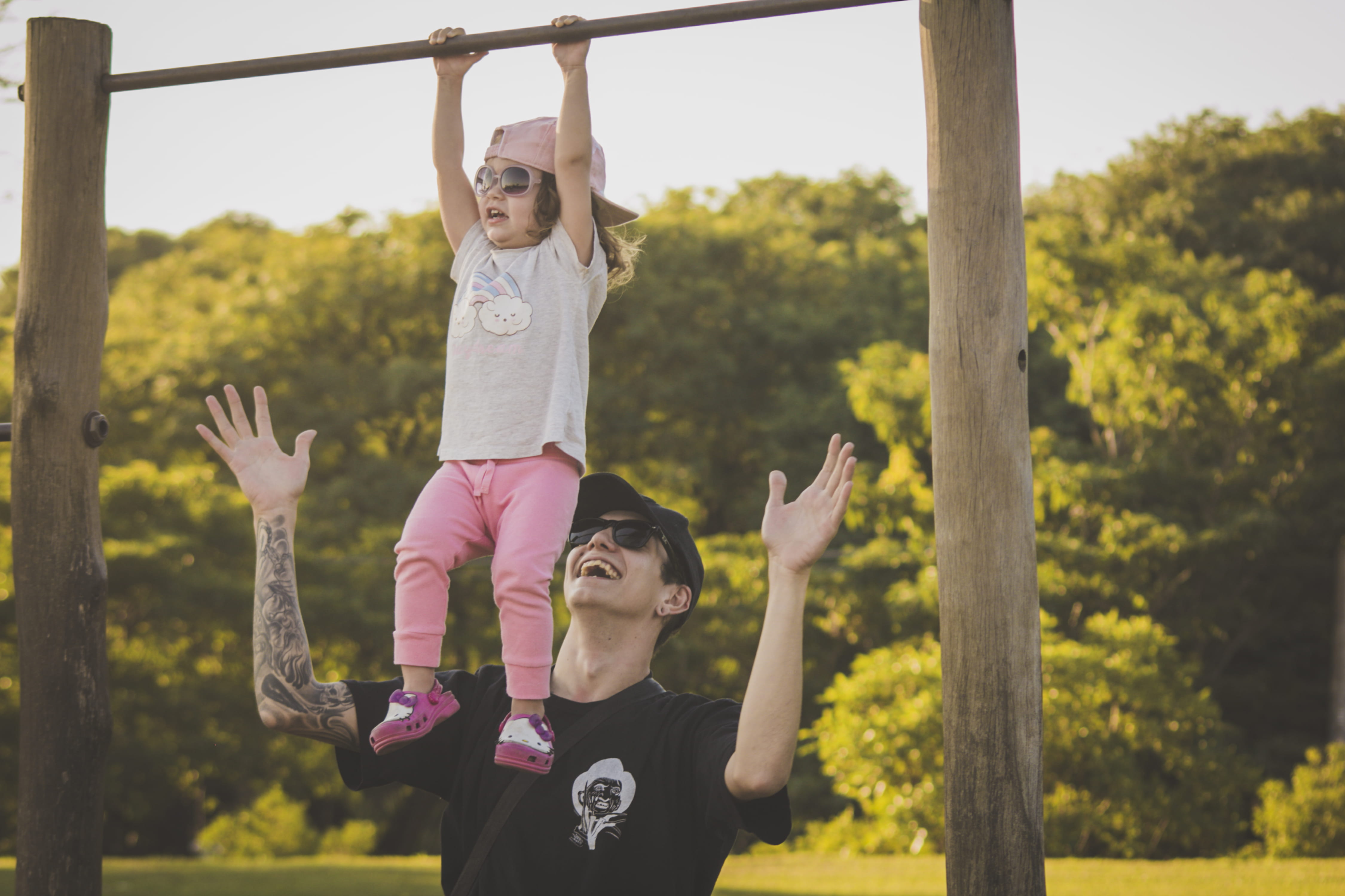 dad, father and daughter, leisure activity, man, human arm, arms raised, day, joy, adorable, two people, child, bar, happiness, people, facial expression, HD Wallpaper