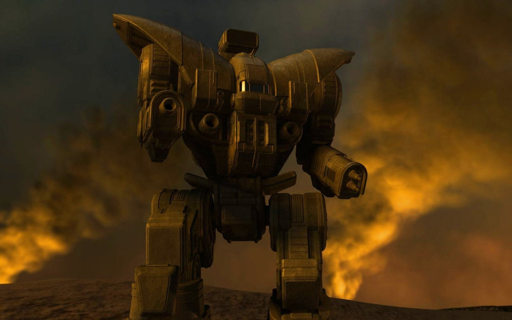 mode of transportation, dusk, cloud - sky, sci, MechWarrior, orange color, warrior, outdoors, robot, technology, security, Fighting, low angle view, mech, HD Wallpaper