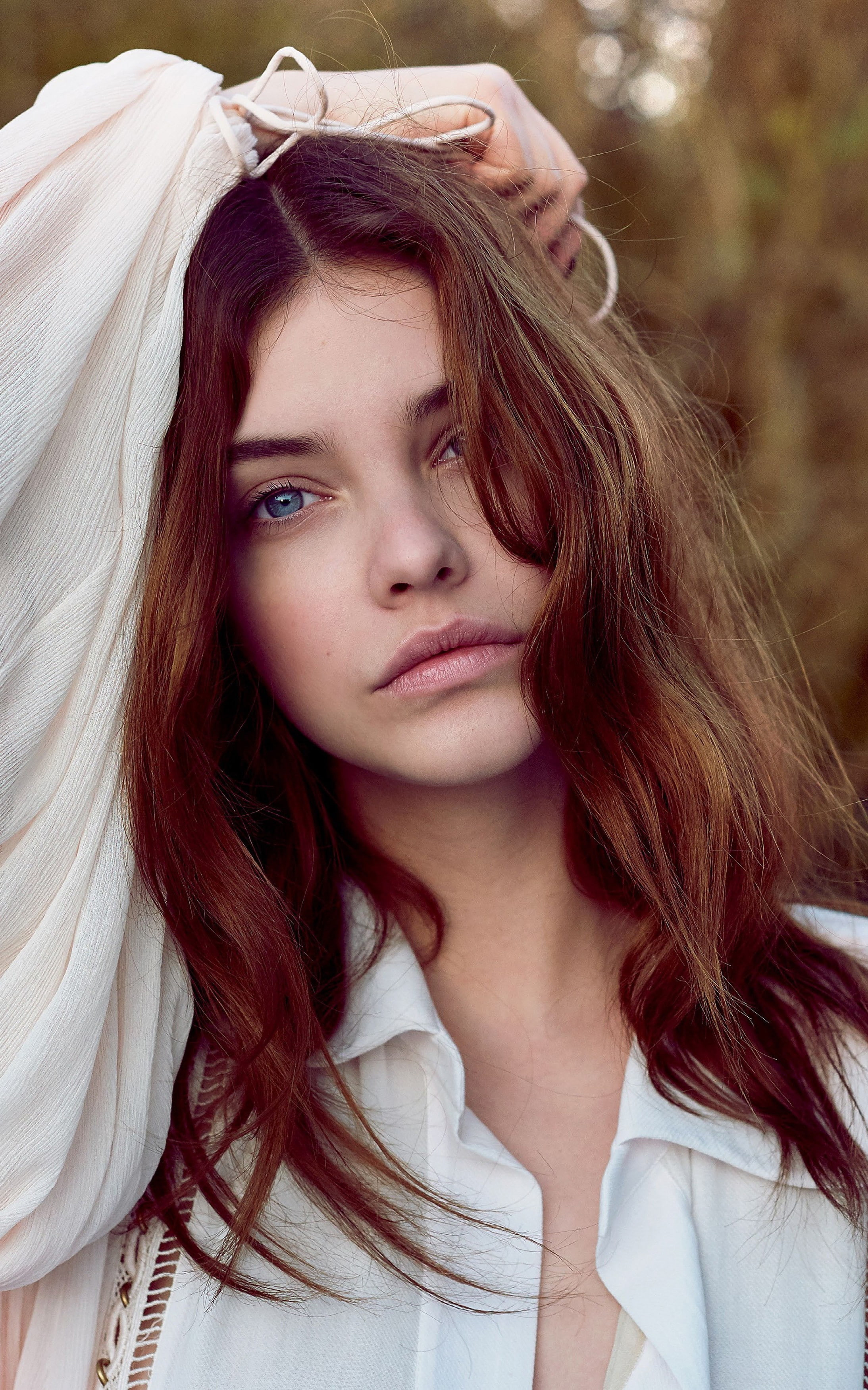 dyed red hair, model, hairstyle, Hands On Head, front view, looking at camera, Barbara Palvin, Looking At Viewer, teenager, long hair, portrait, close-up, Phone HD Wallpaper