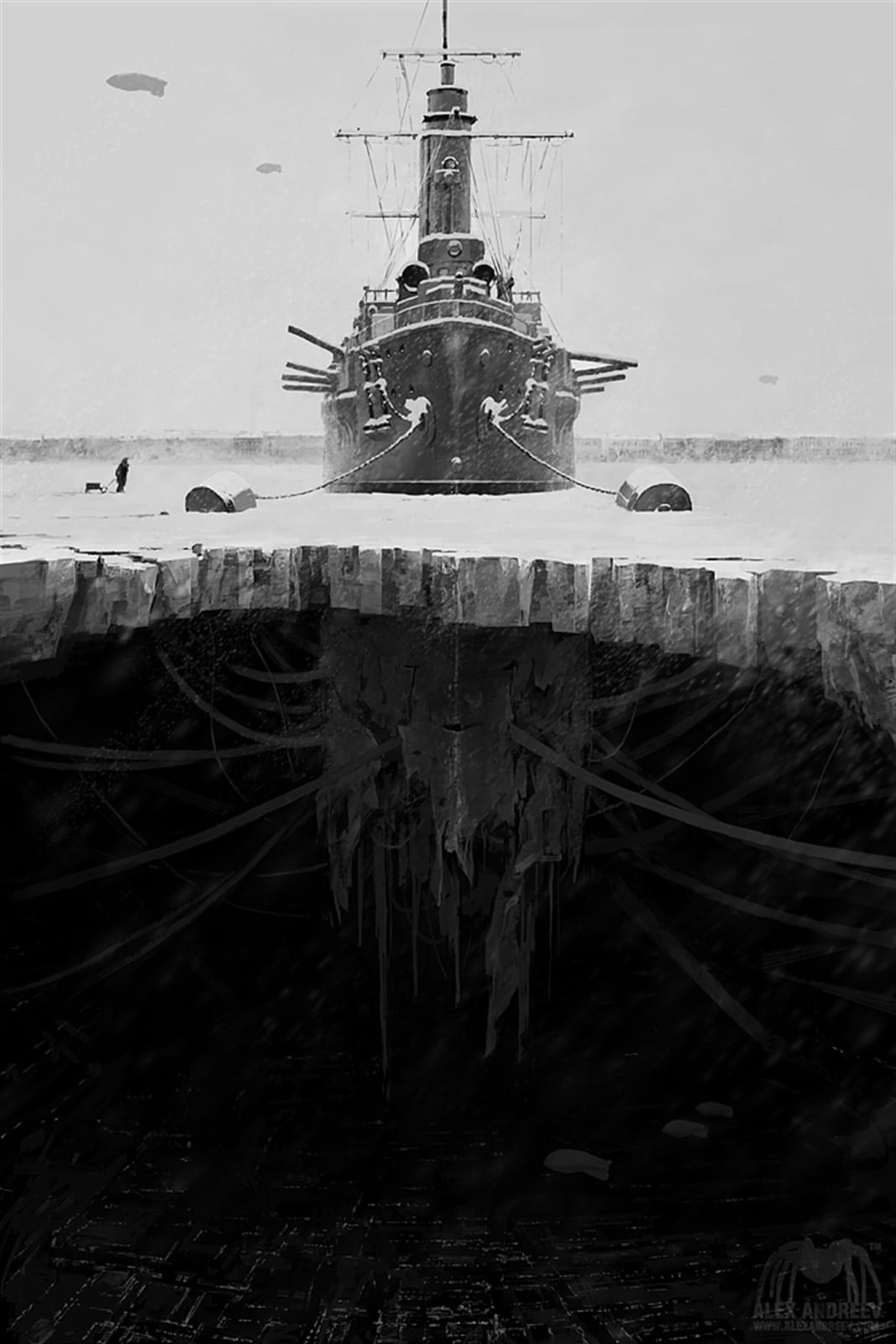 sky, obsolete, weathered, artwork, grayscale, concept art, water, shipwreck, day, outdoors, transportation, portrait display, nature, old, architecture, Phone HD Wallpaper